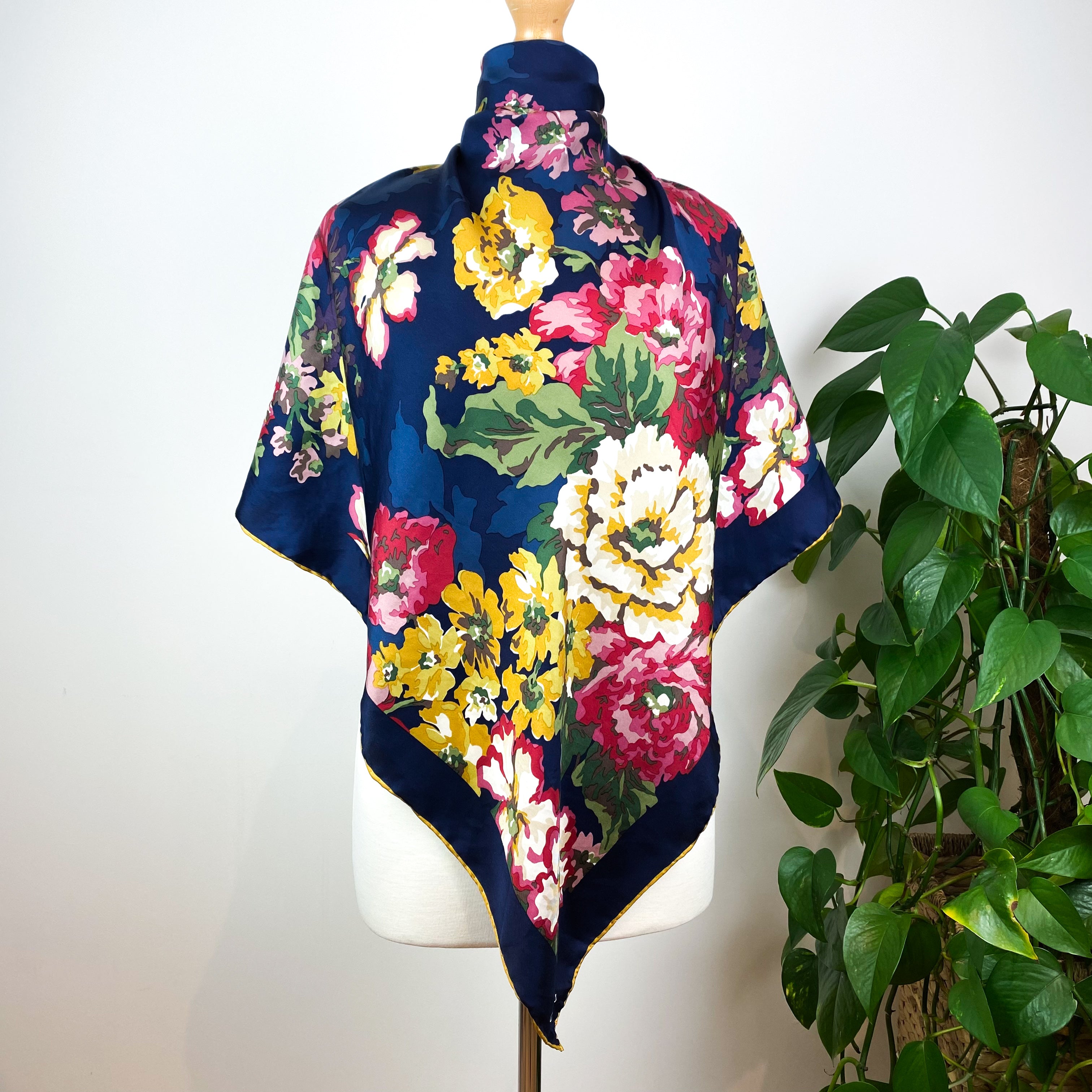 Joules Navy Floral Silk Scarf