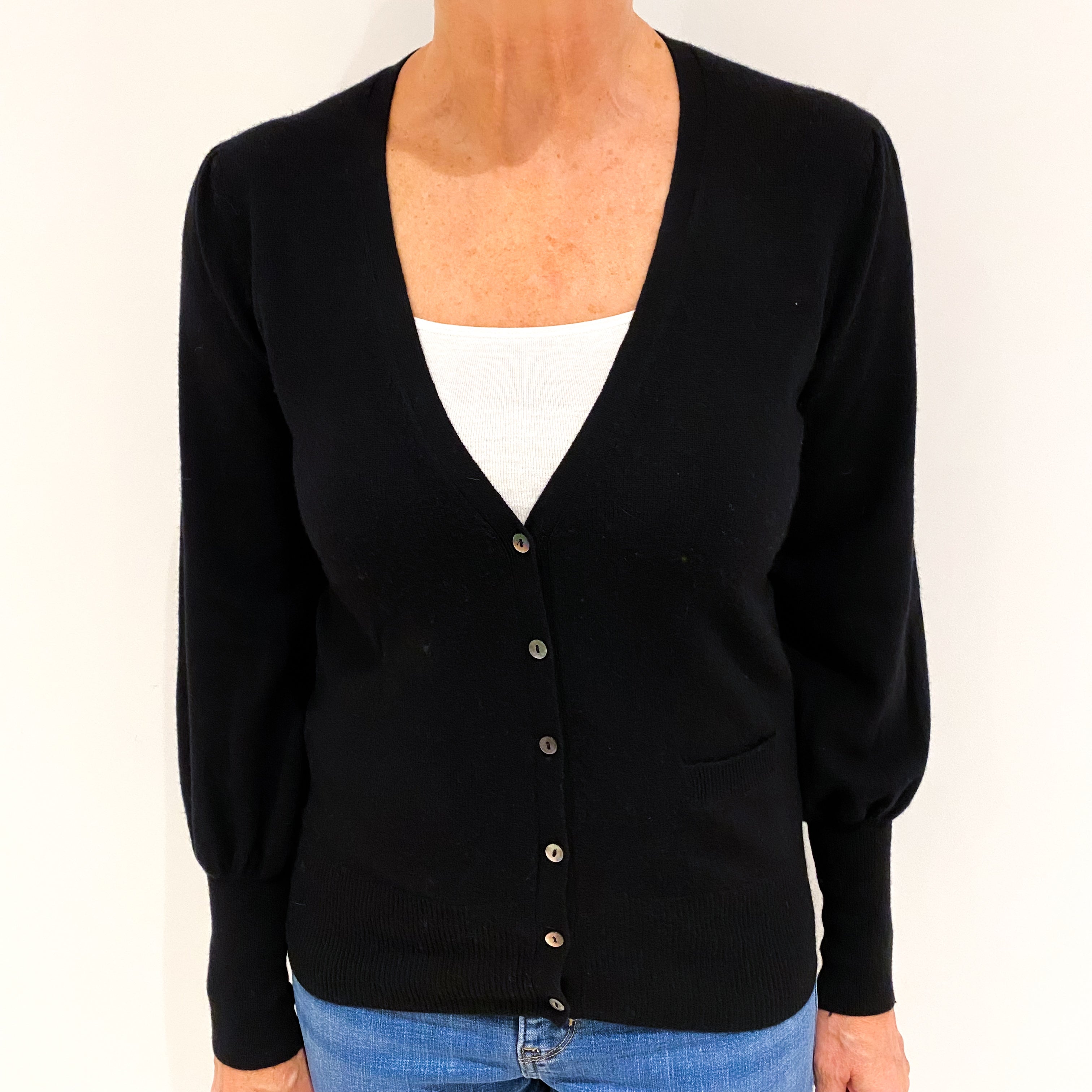 Black Cashmere V Neck Cardigan with Pockets Medium
