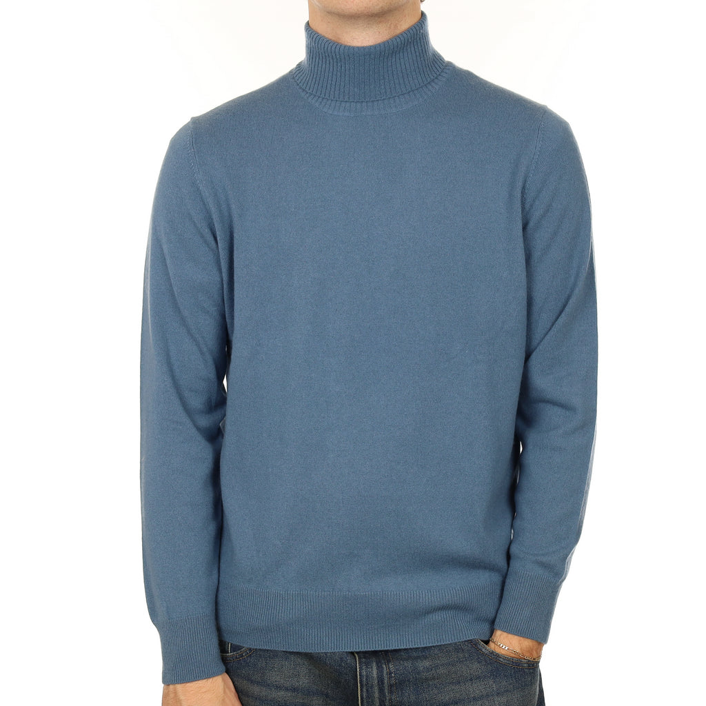 Men’s Antique Blue Cashmere Polo Neck Jumper Medium