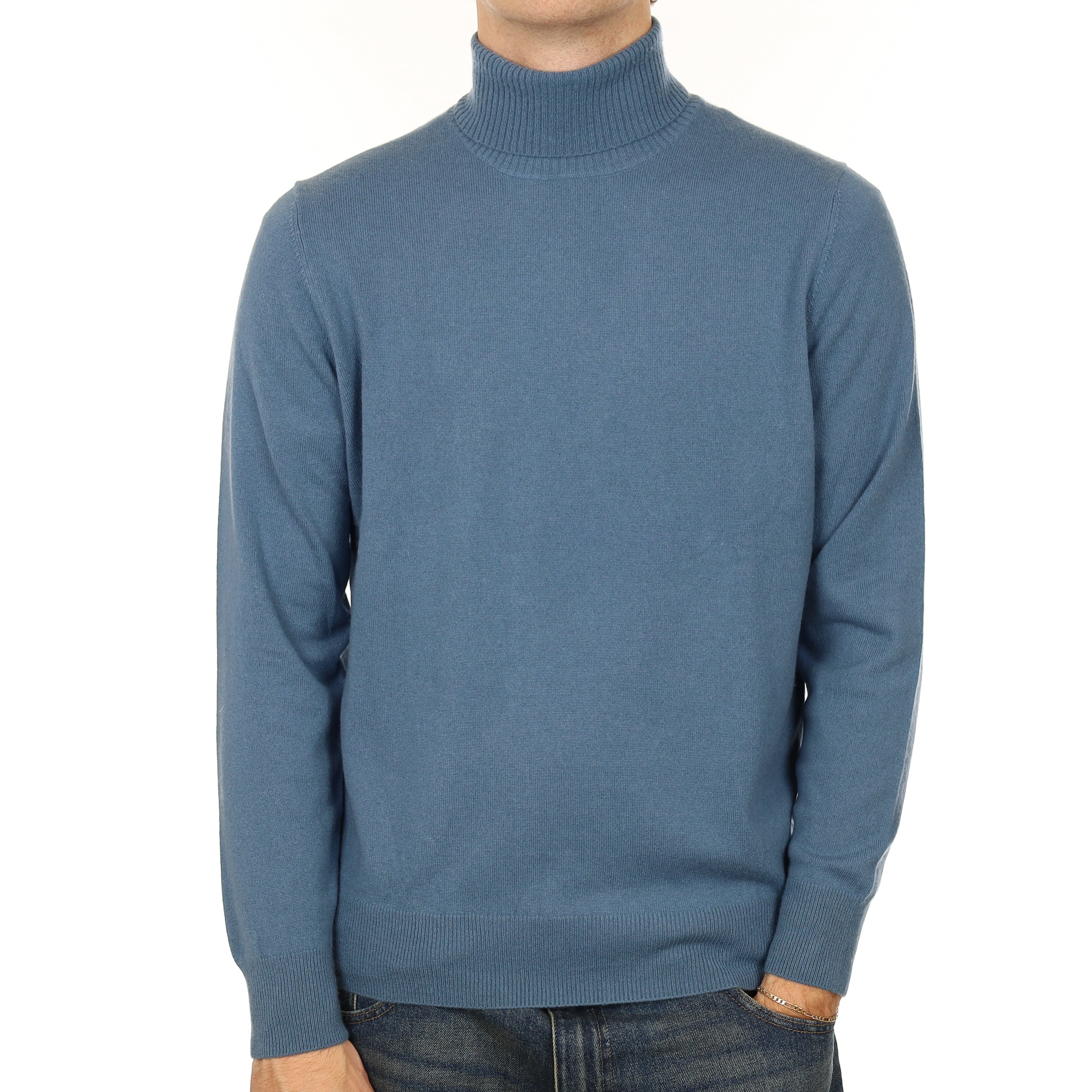Men’s Antique Blue Cashmere Polo Neck Jumper Medium