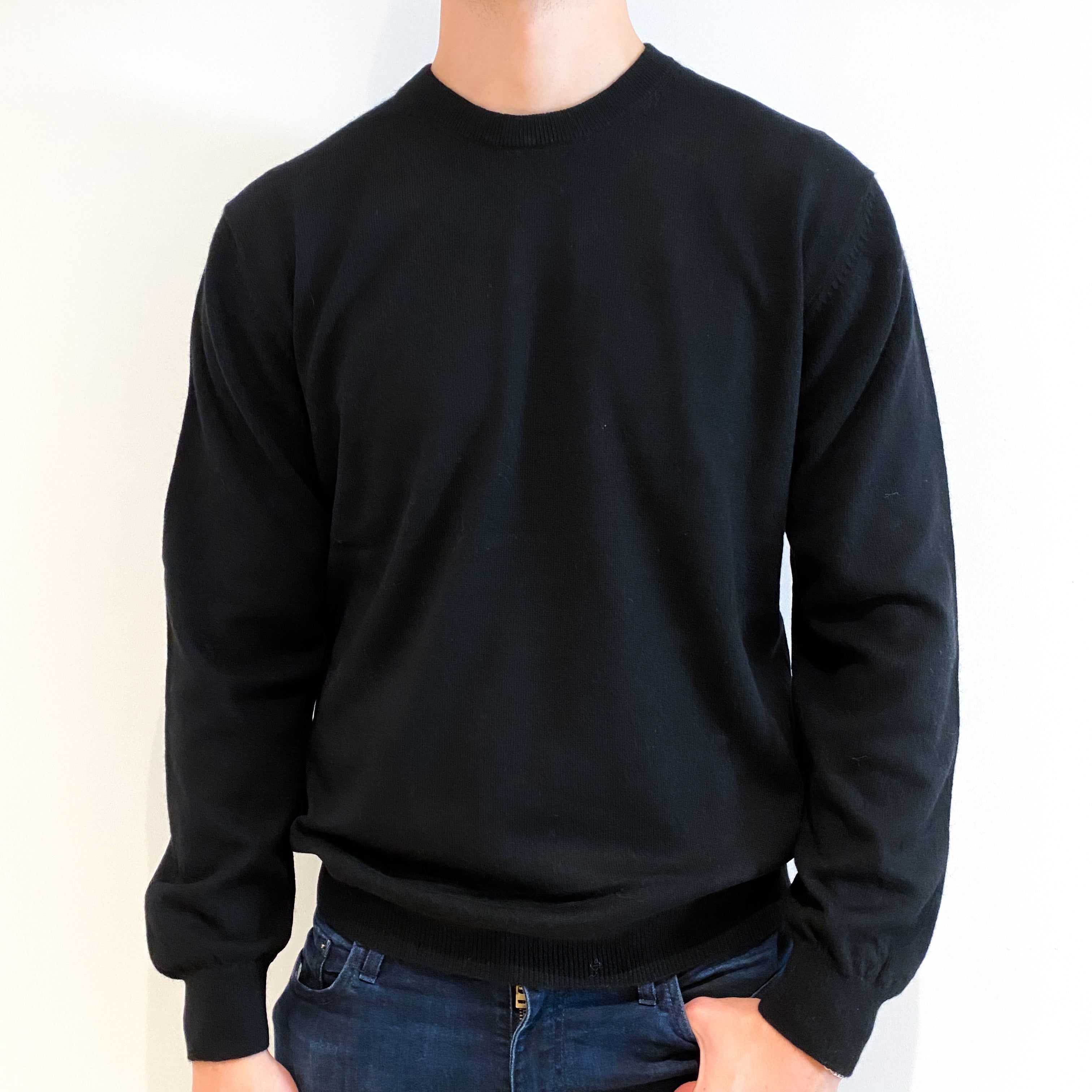 Men's Black Cashmere Crew Neck Jumper Extra Extra Large