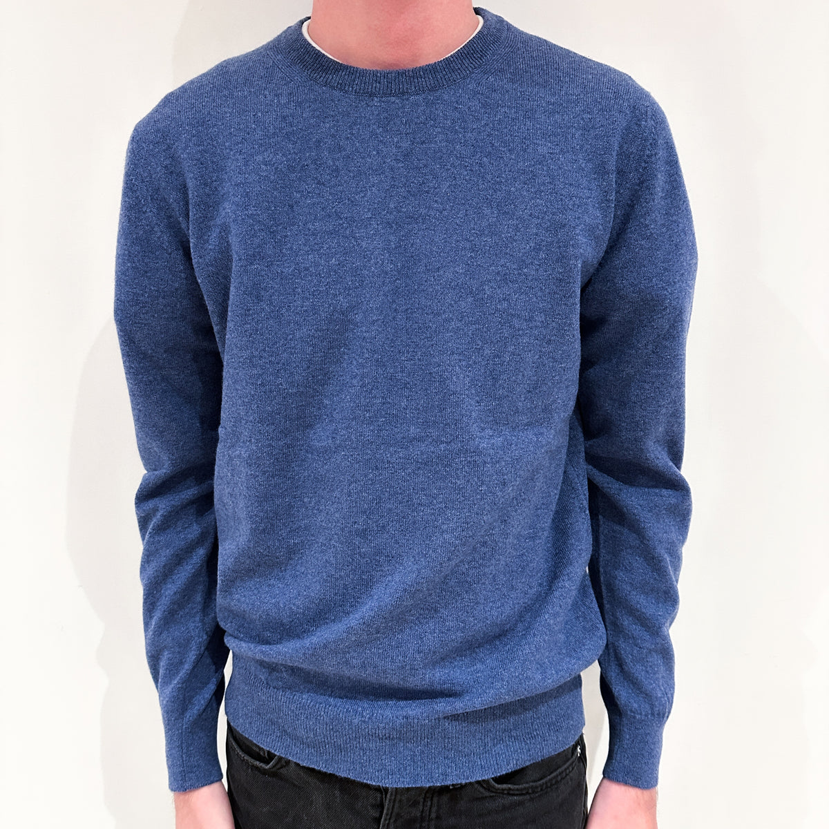 Men's Brand New Scottish Denim Blue Cashmere Crew Neck Jumper Small