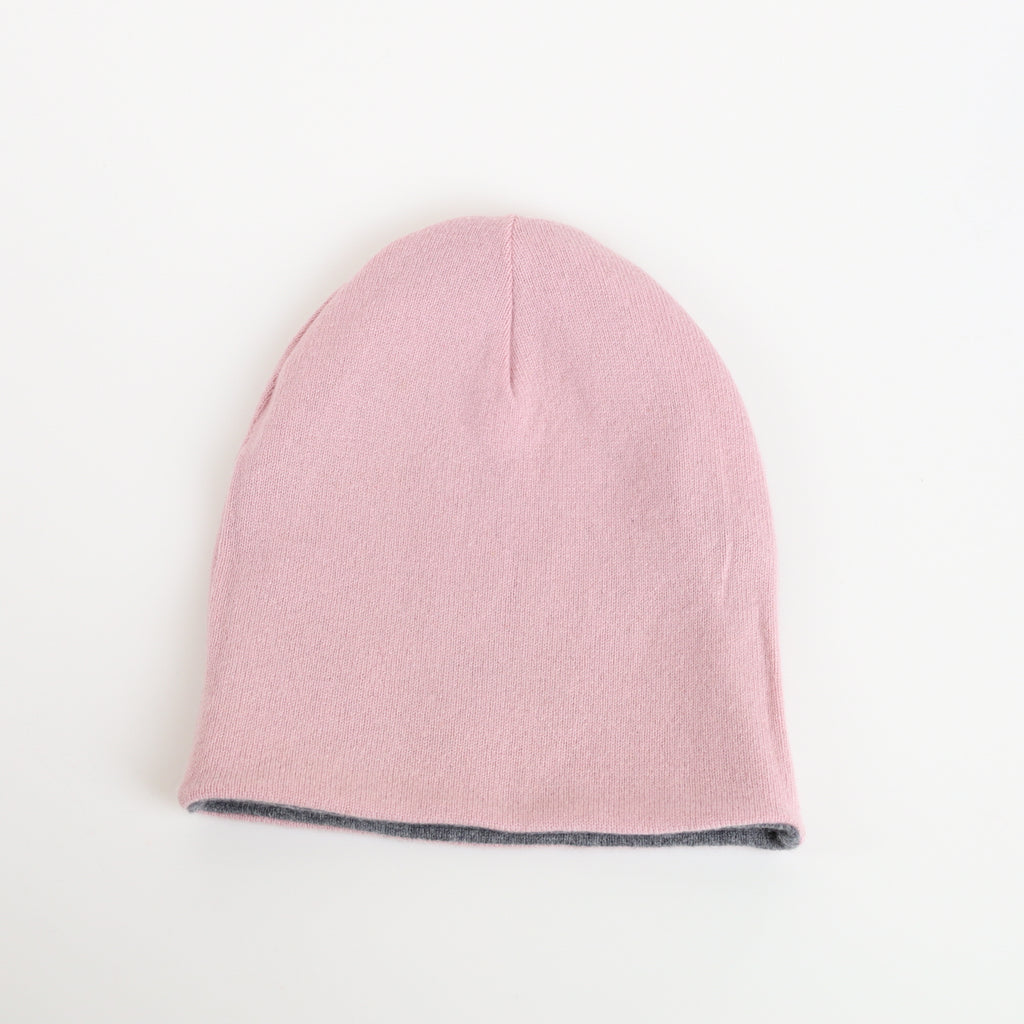 Ash Grey and Pink Reversible Cashmere Beanie Hat