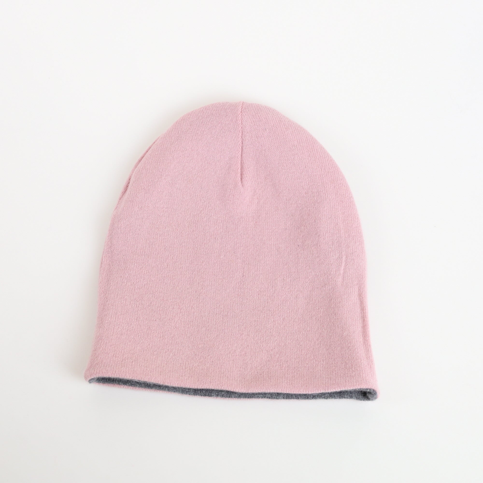 Ash Grey and Pink Reversible Cashmere Beanie Hat