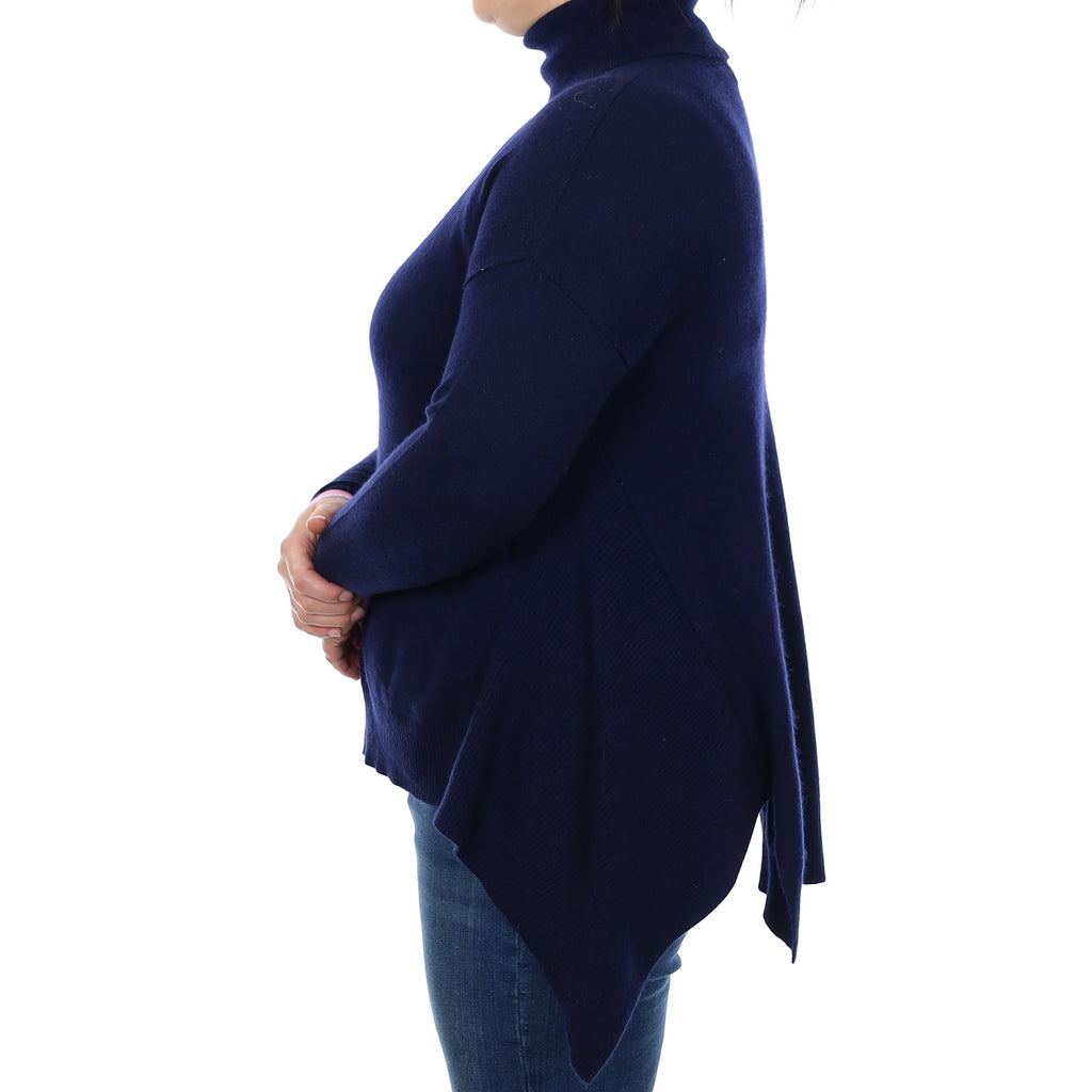 Cocoa Cashmere Navy Cashmere Asymmetric Polo Neck Tunic Jumper Large
