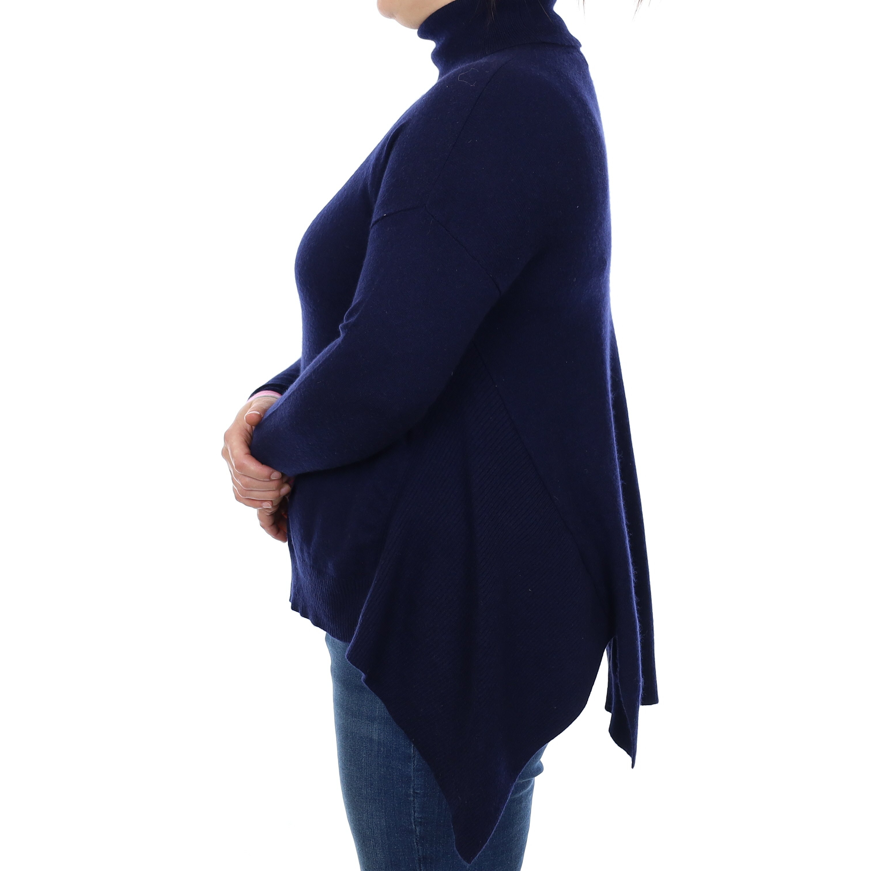 Cocoa Cashmere Navy Cashmere Asymmetric Polo Neck Tunic Jumper Large