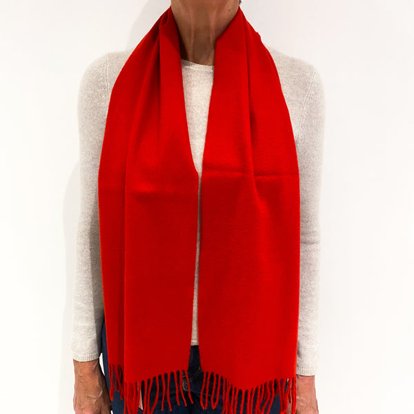 Scarlet Red Cashmere Fringed Woven Scarf