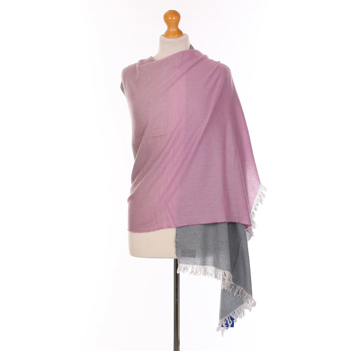 Brand New Begg & Co Grey and Mauve Ombré Cashmere Woven Wrap