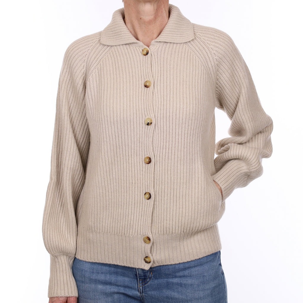 Ann Mashburn Oatmeal Chunky Knit Cashmere Collared Jacket Small