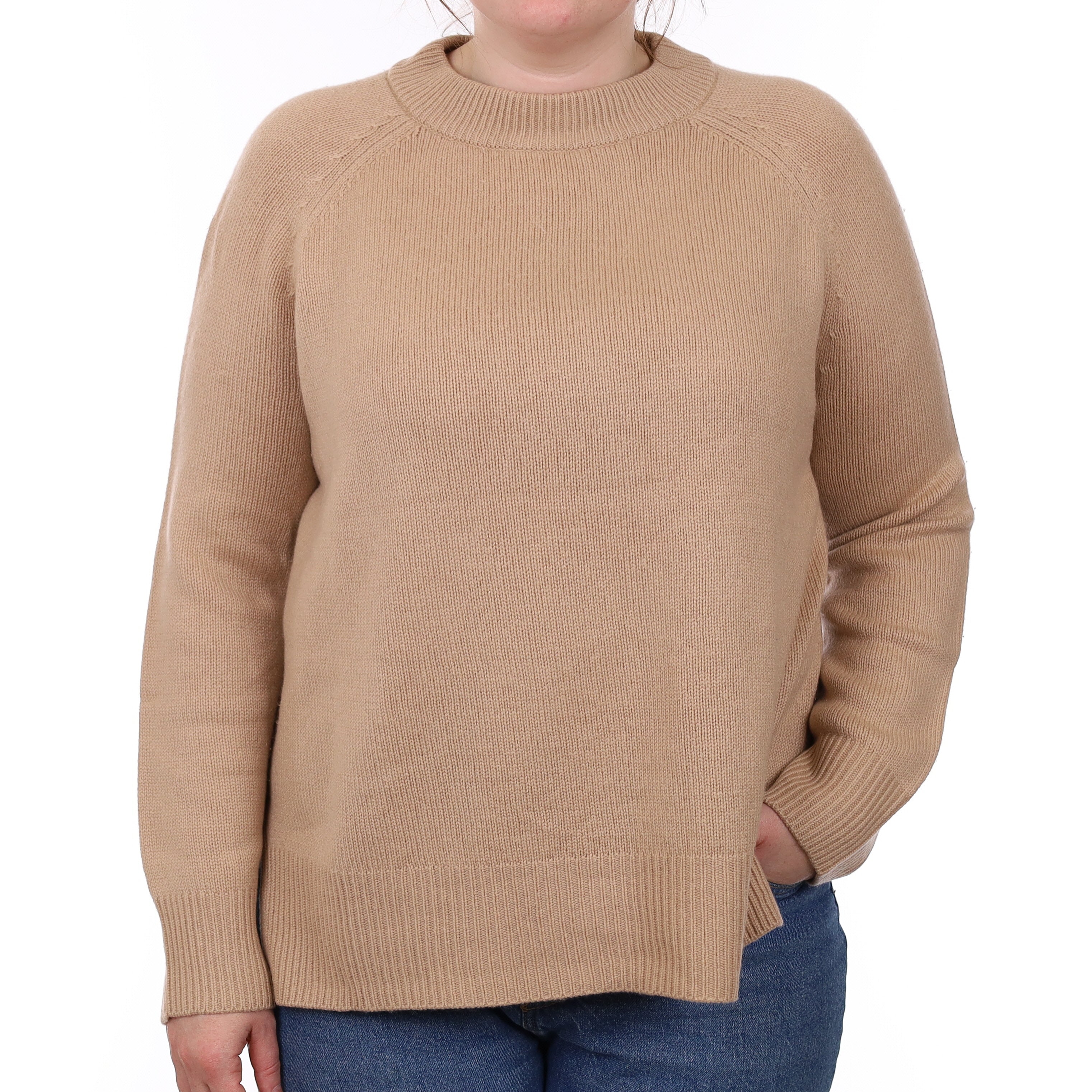 Soft Caramel Chunky Knit Cashmere Crew Neck Jumper Large