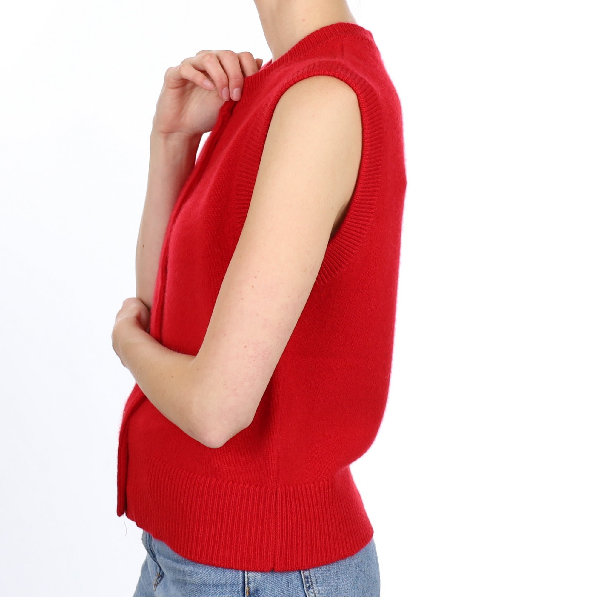 Brand New Post Box Red Luxury Cashmere Crew Neck Waistcoat Small UK 8-10