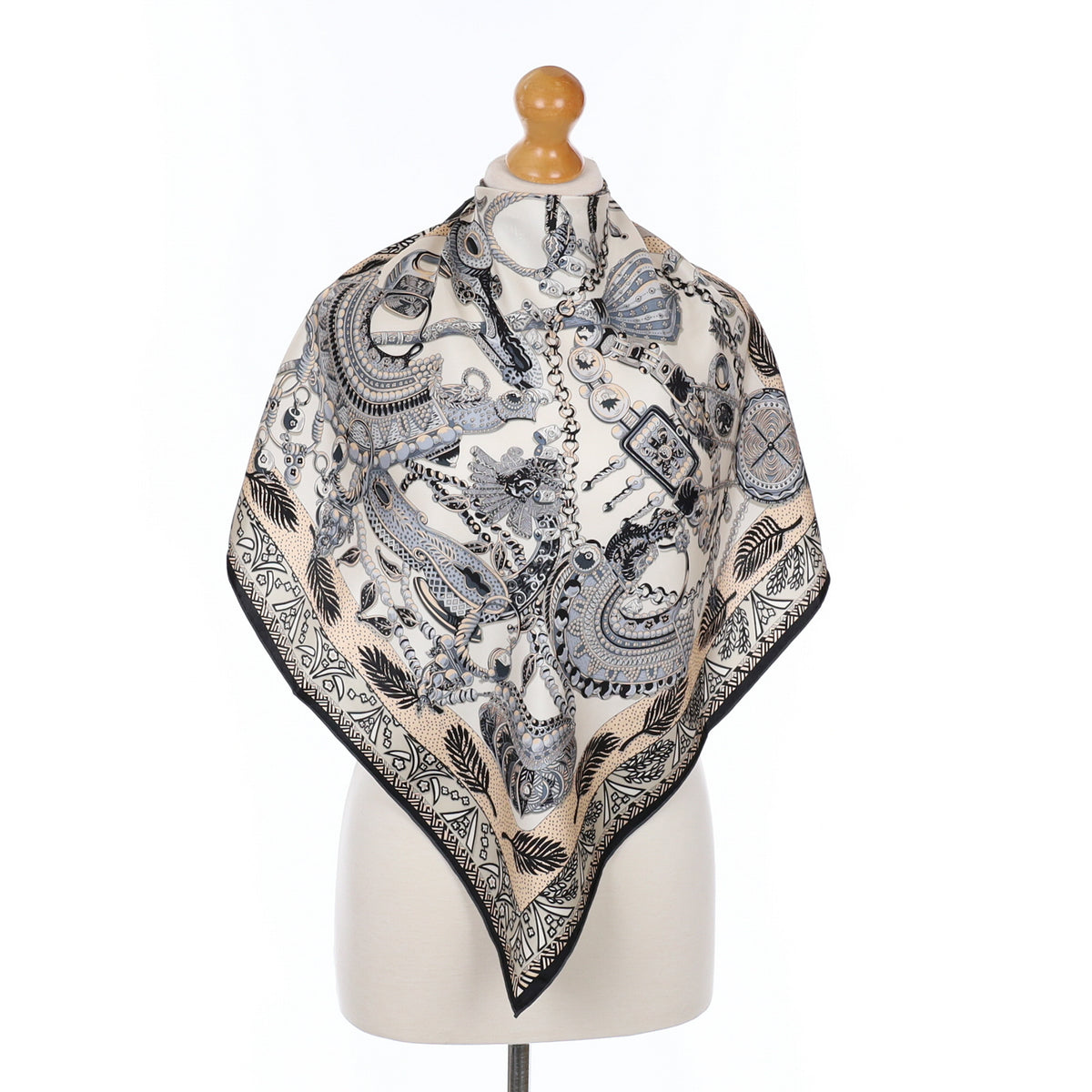 Buff Pink Grey and Black Design Silk Scarf