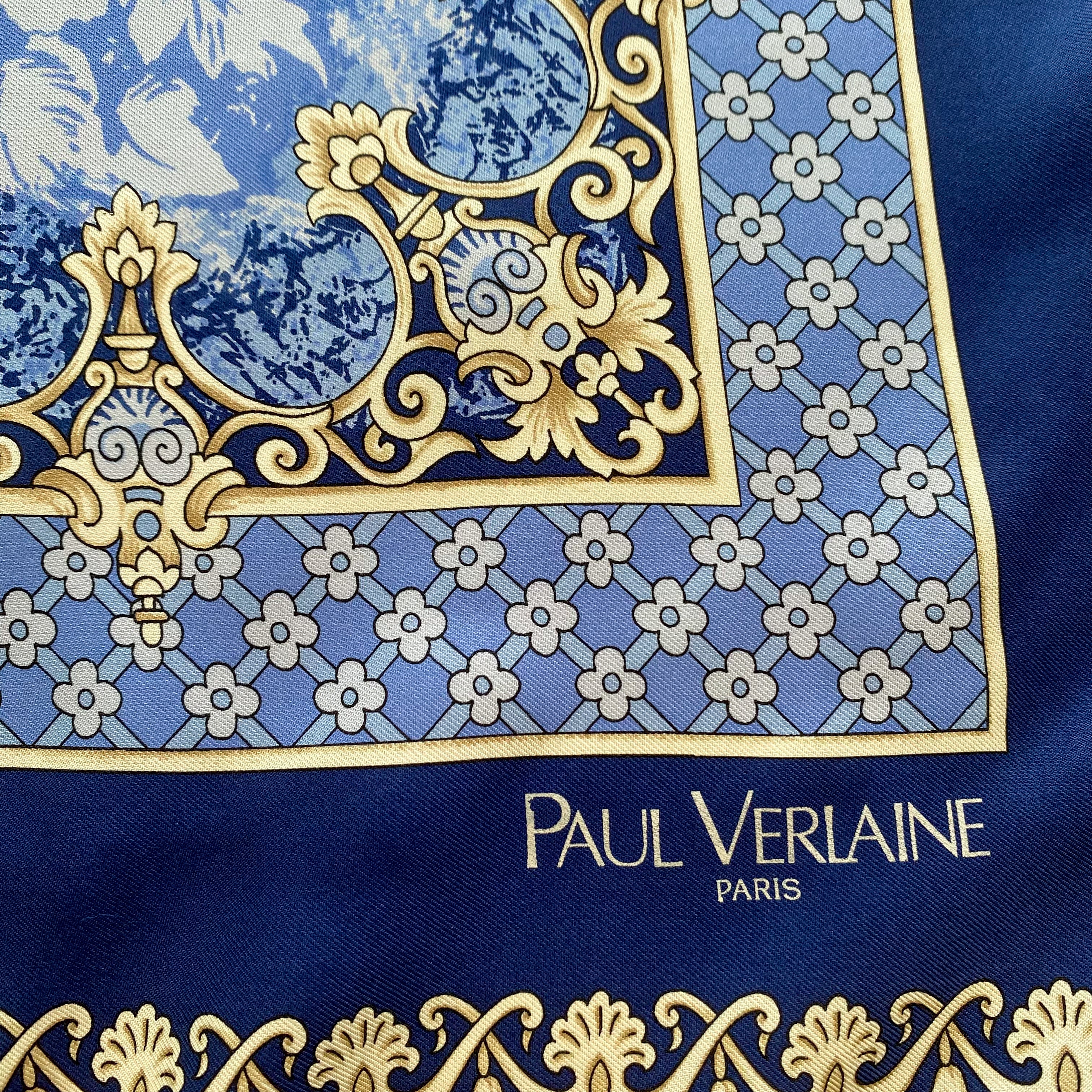 Paul Verlaine Blue Vintage Silk Scarf