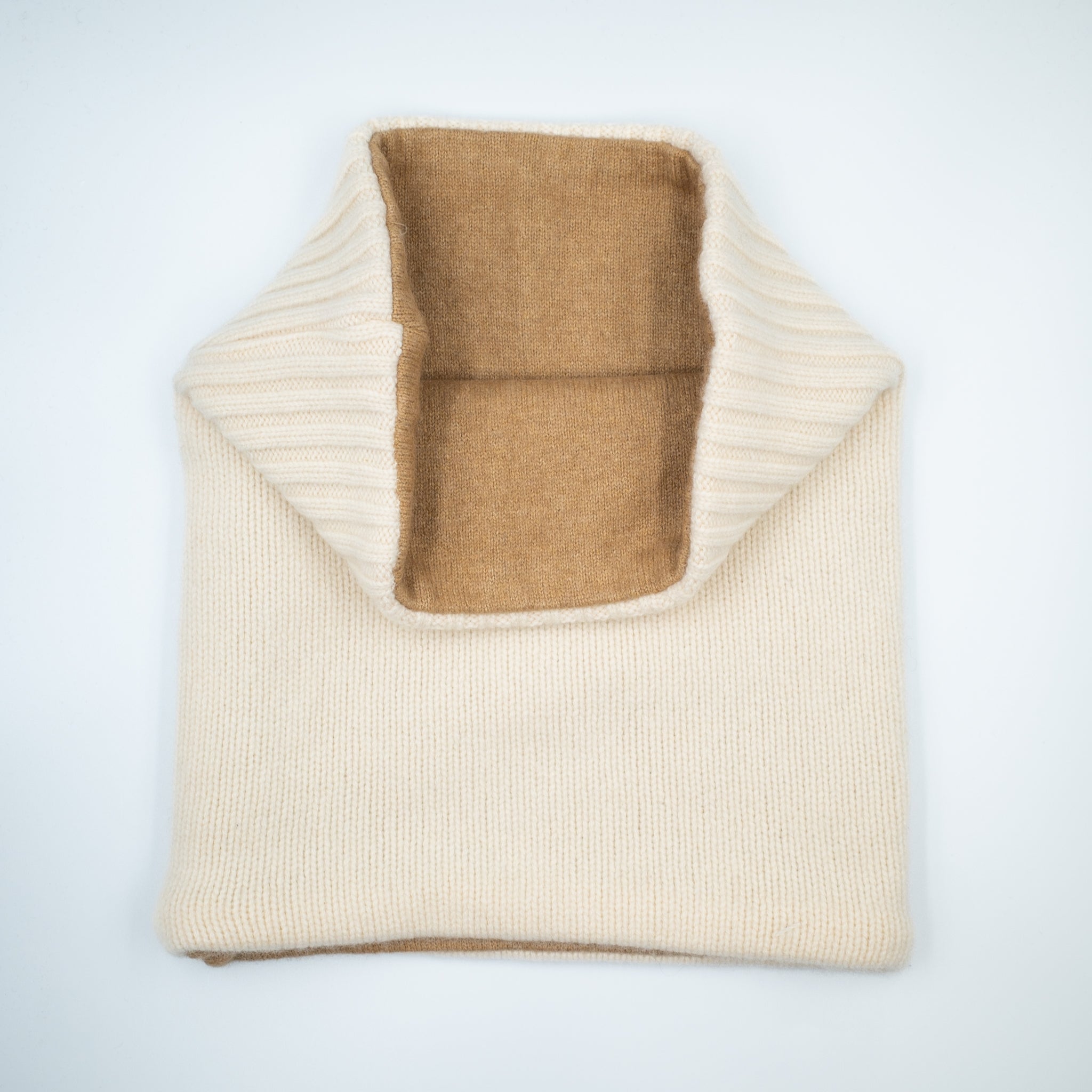 Chunky Winter White Rib and Camel Luxury Double Layered Snood