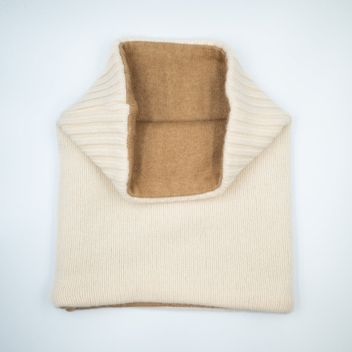 Chunky Winter White Rib and Camel Luxury Double Layered Snood