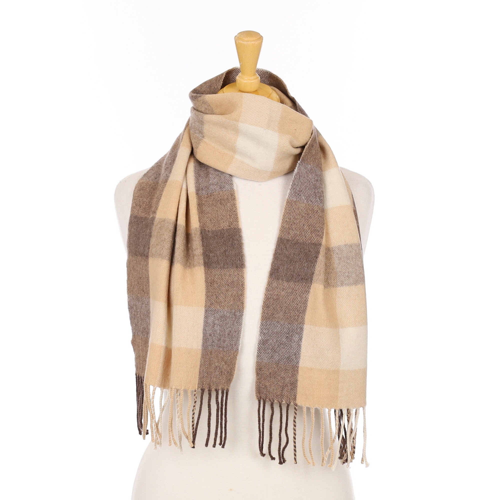 Brown Check Cashmere Woven Scarf