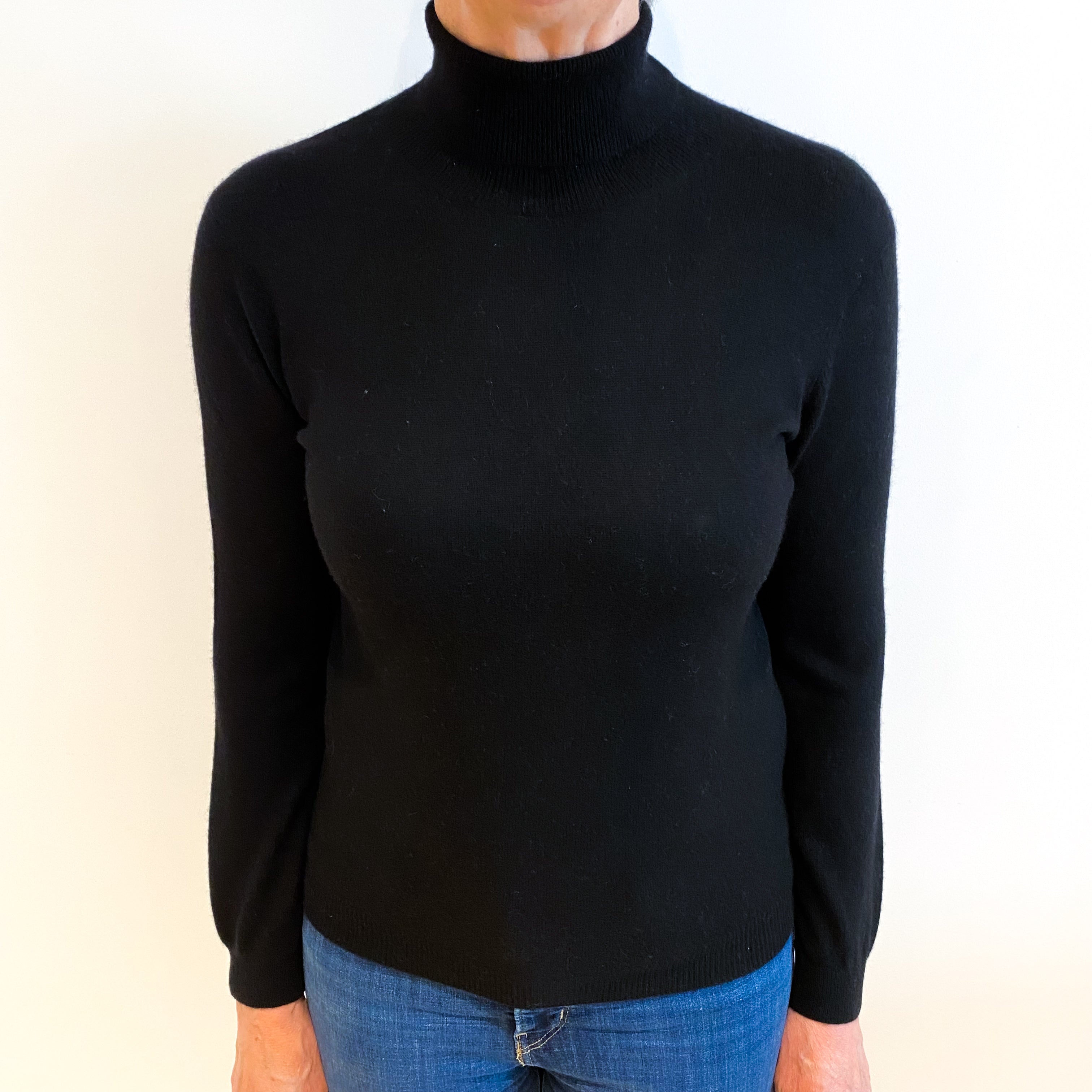 Black Cashmere Polo Neck Jumper Medium