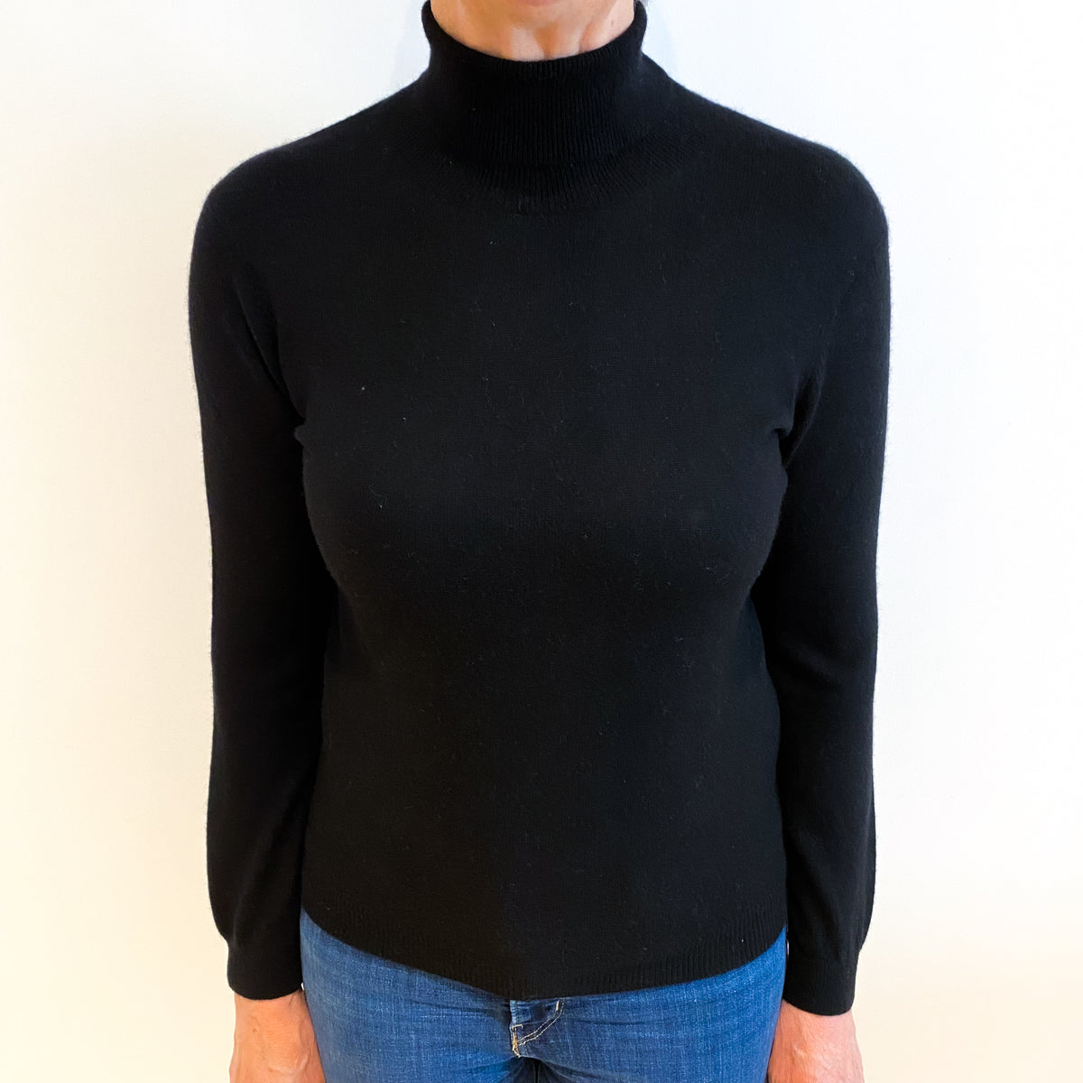 Black Cashmere Polo Neck Jumper Medium