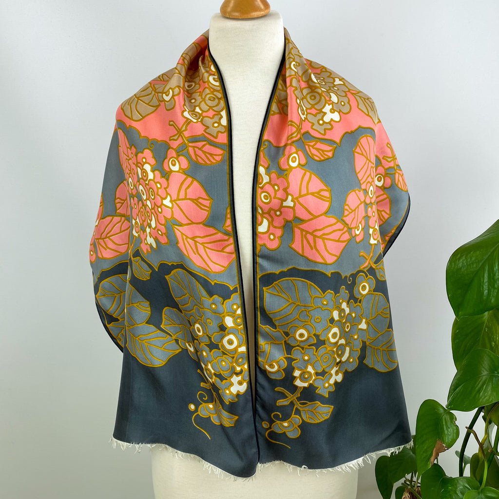 French Floral Long Vintage Silk Scarf