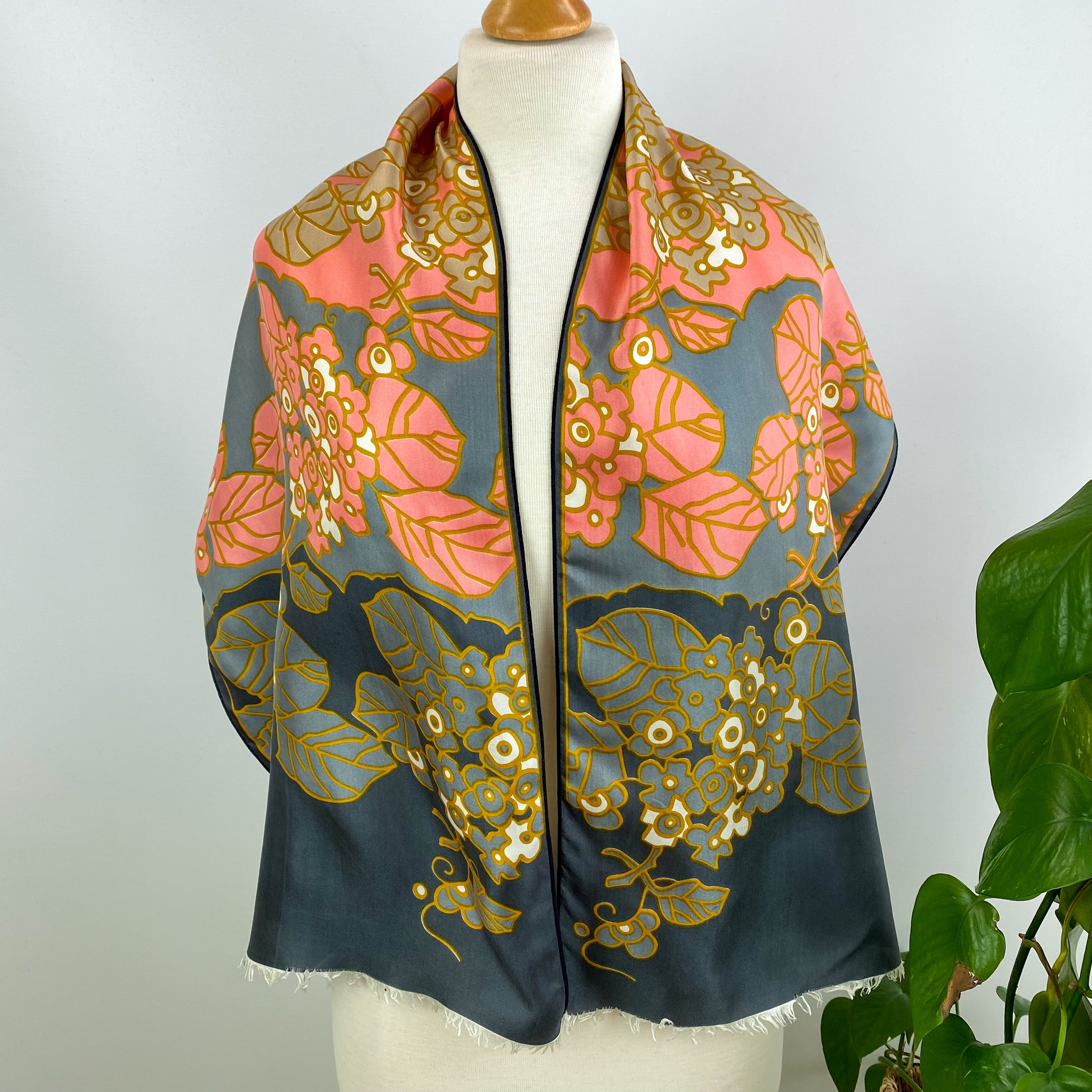 French Floral Long Vintage Silk Scarf