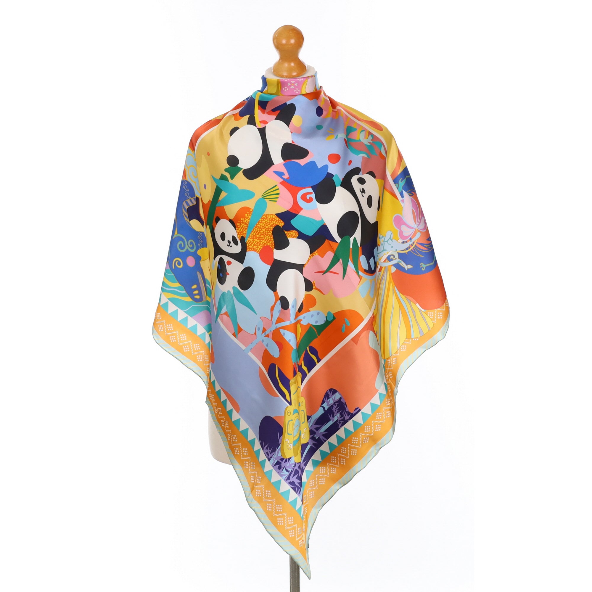 Colourful Panda Design Silk Scarf