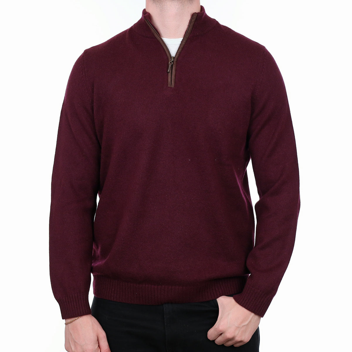 Men’s Mulberry Purple Heavy Knit Cashmere 1/4 Zip Jumper XL
