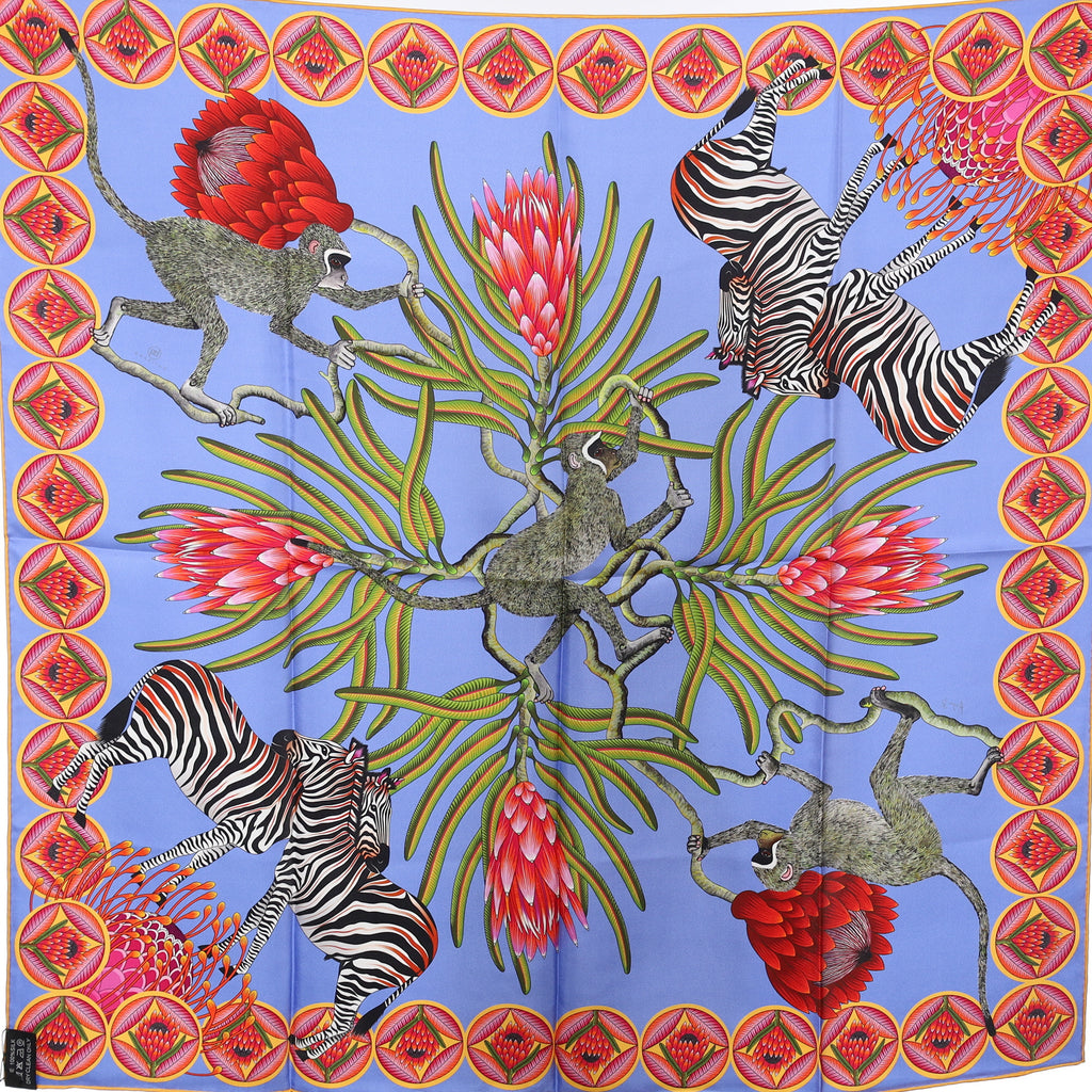 Brand New Bellezza Electric & Sky Blue Zebra Safari Double Faced Silk Scarf