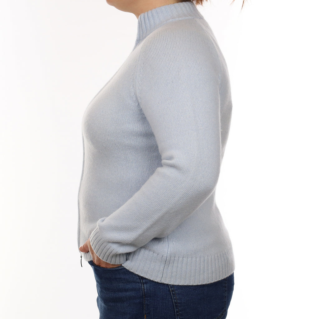 Ice Blue Chunky Knit Cashmere Zip Up Cardigan Large