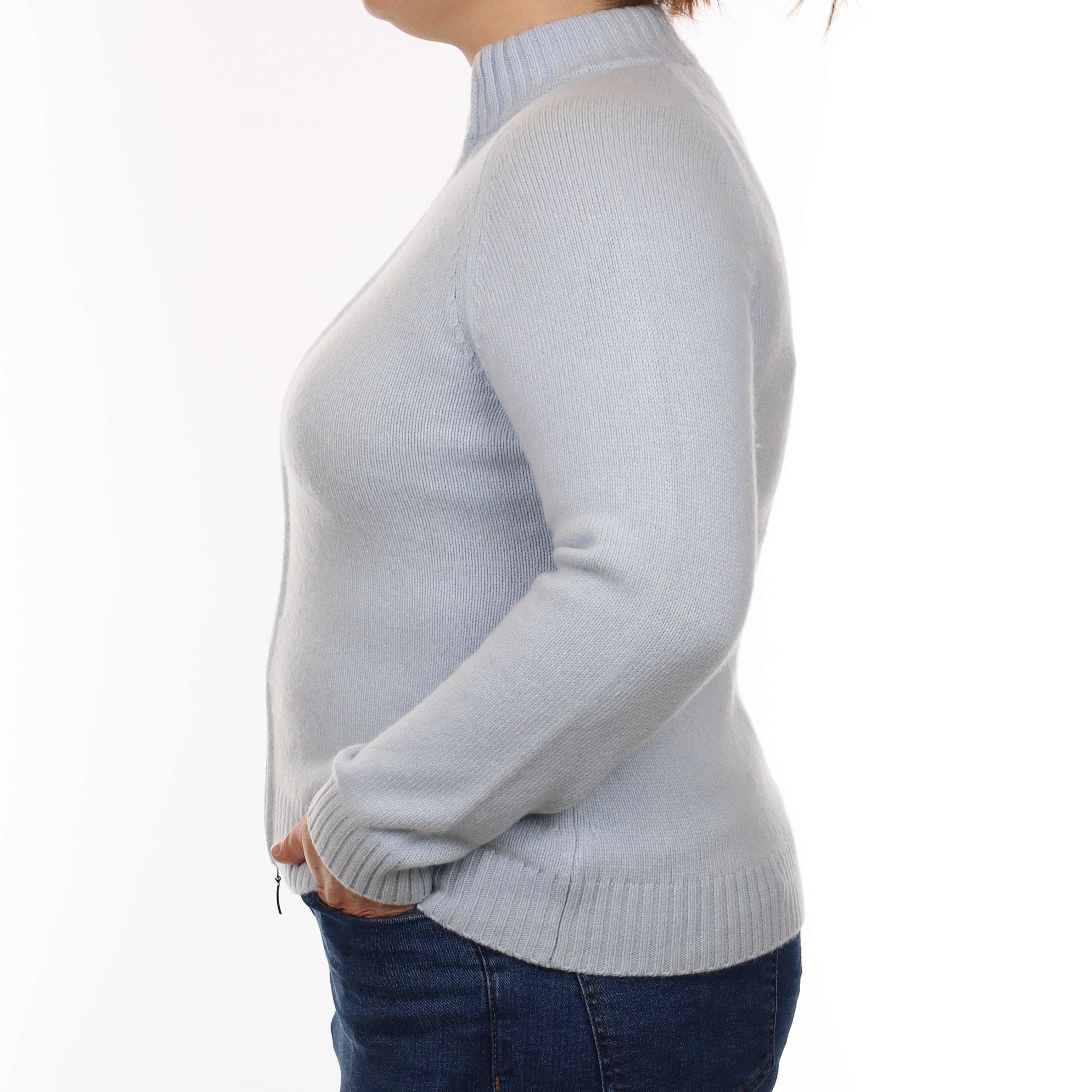 Ice Blue Chunky Knit Cashmere Zip Up Cardigan Large