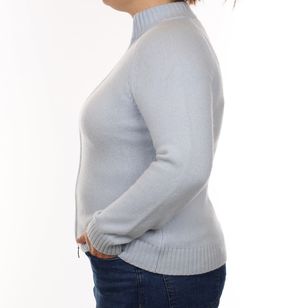 Ice Blue Chunky Knit Cashmere Zip Up Cardigan Large