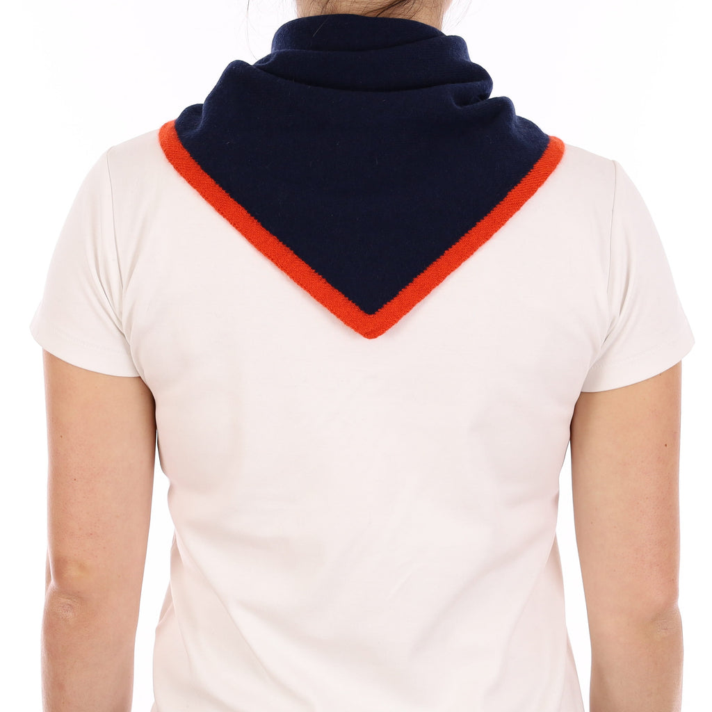 Brand New Navy and Sunburst Orange Recycled Cashmere Triangle Scarf