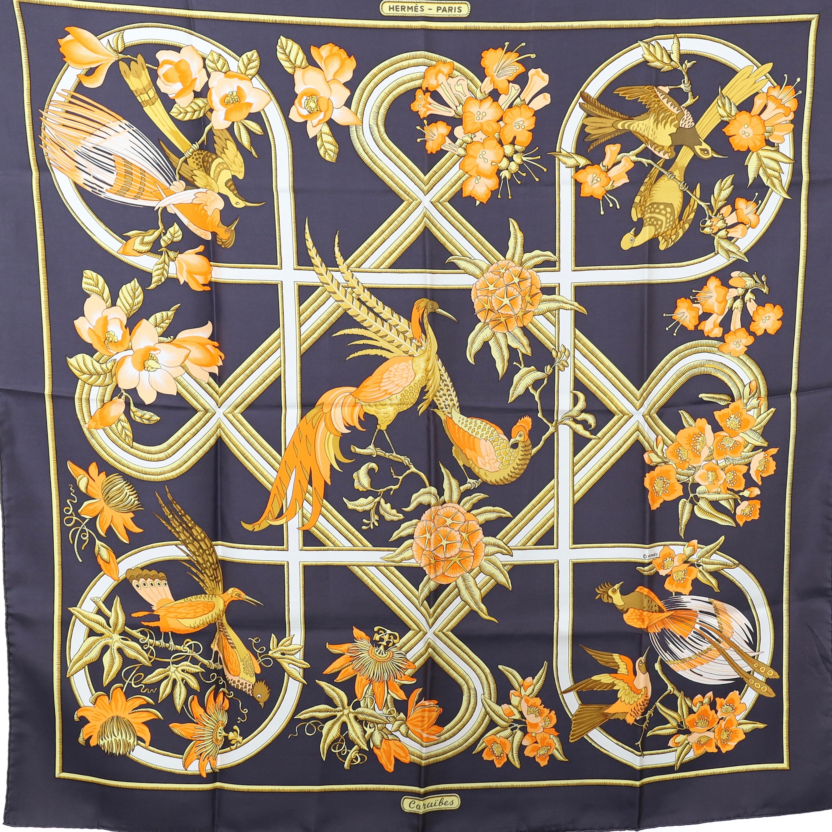 Brand New Boxed Hermès Caraïbes Silk Scarf