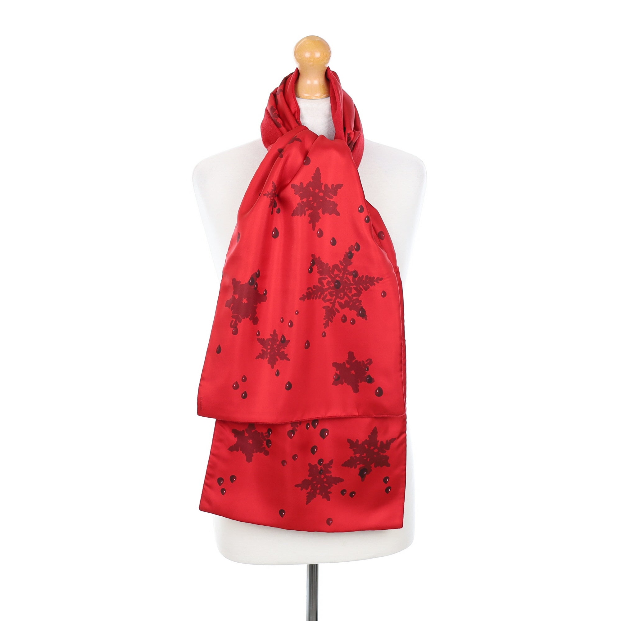 Brand New Boxed Hermès Red Snowflake Silk Blend Scarf