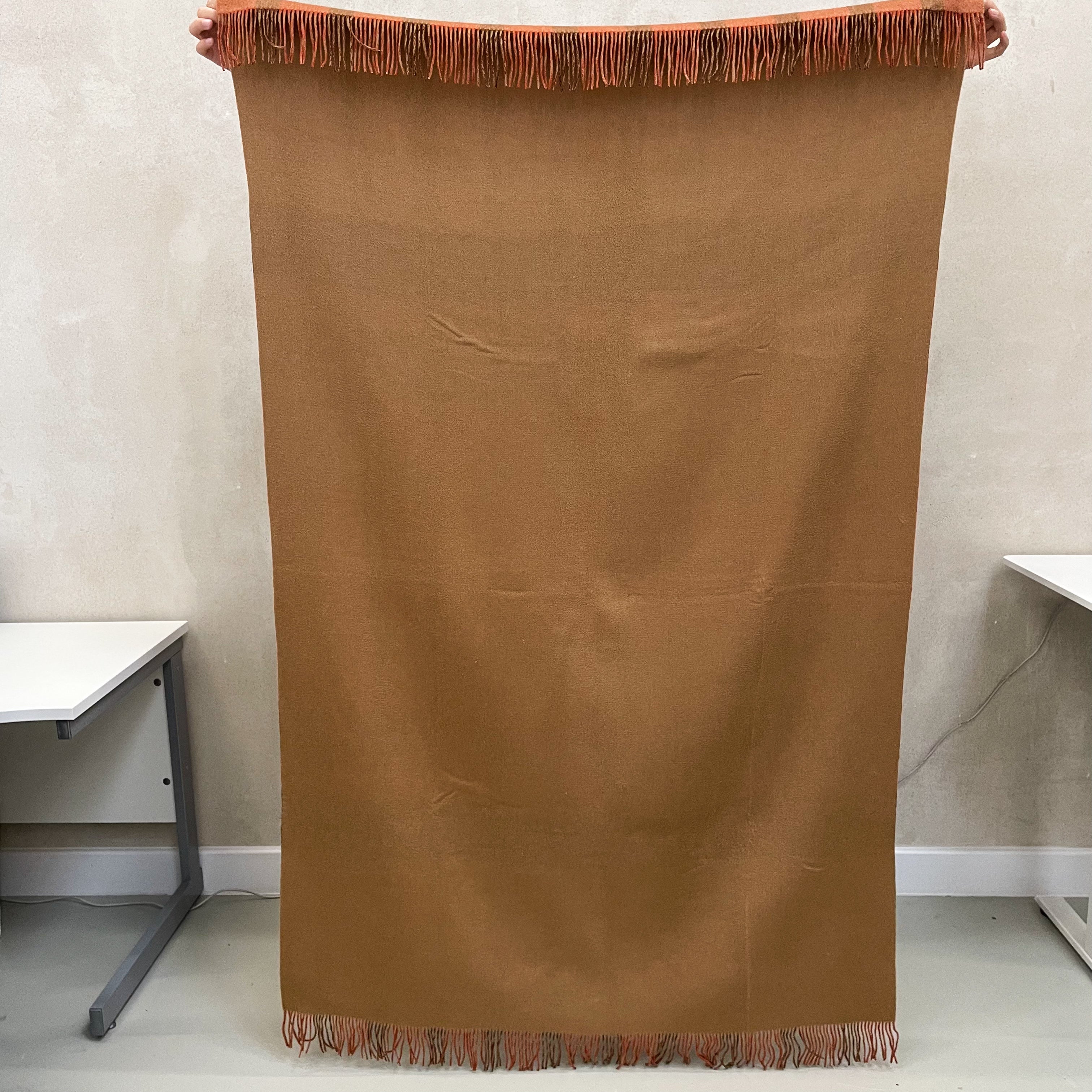 Red Orange Tartan Cashmere Fringed Woven Blanket