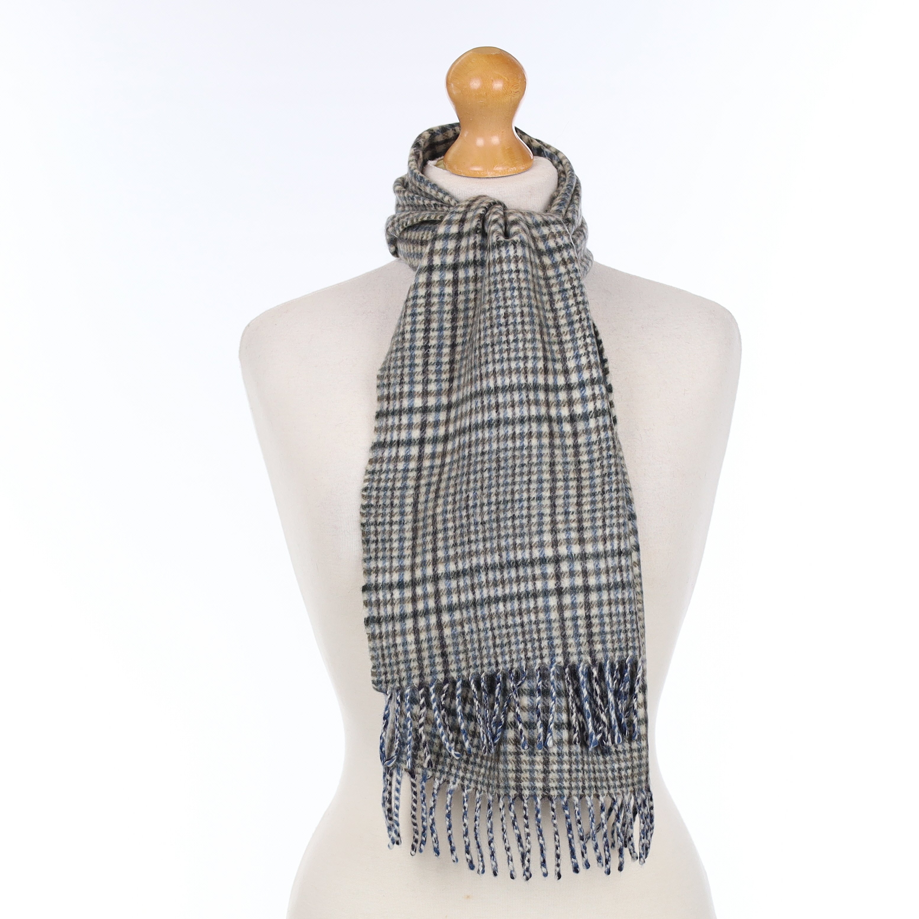 Scottish Blue and Grey Checked Cashmere Woven Scarf