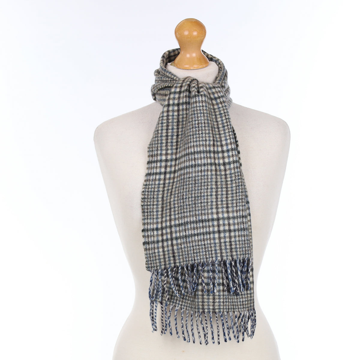 Scottish Blue and Grey Checked Cashmere Woven Scarf