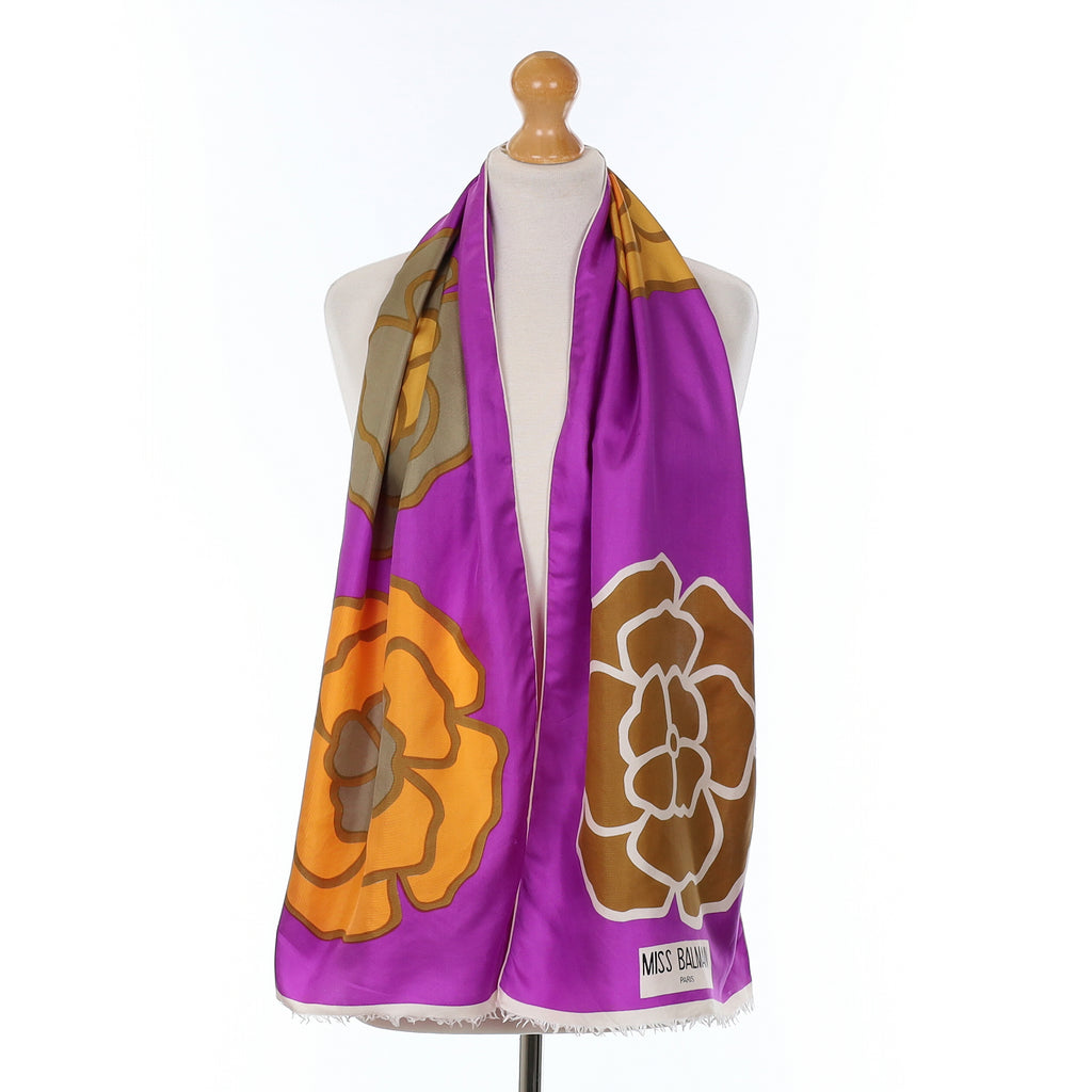 Miss Balmain Purple Floral Vintage Silk Scarf