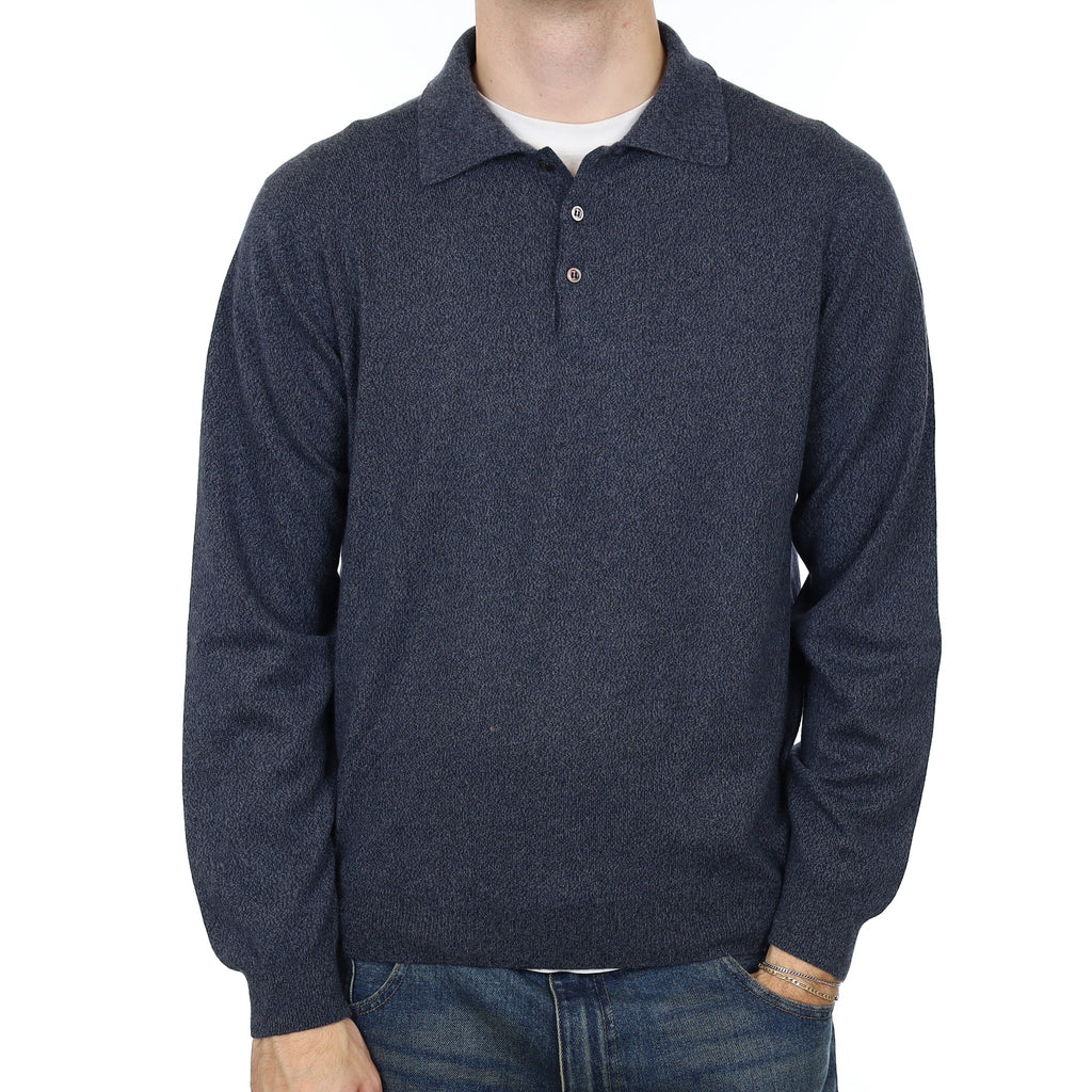 Men’s Neiman Marcus Grey Blue Marl Cashmere Quarter Button Jumper Medium