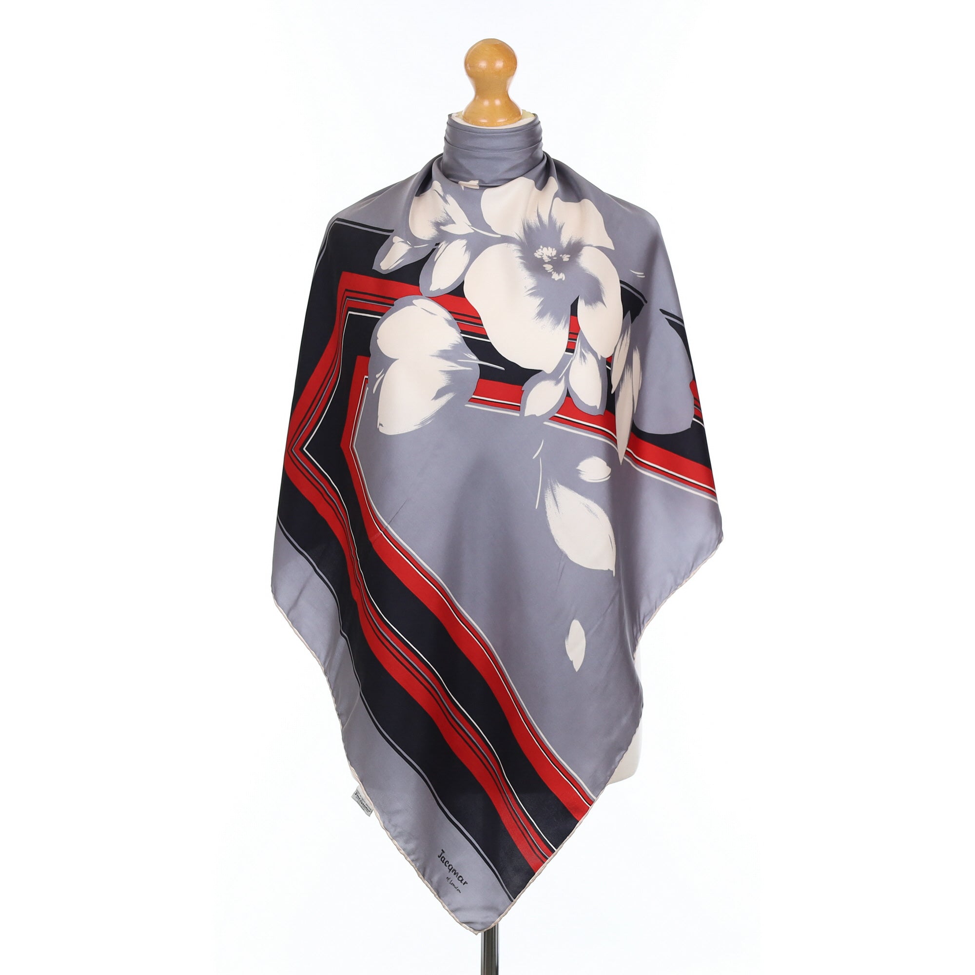 Jacqmar Floral & Stripe Vintage Silk Scarf