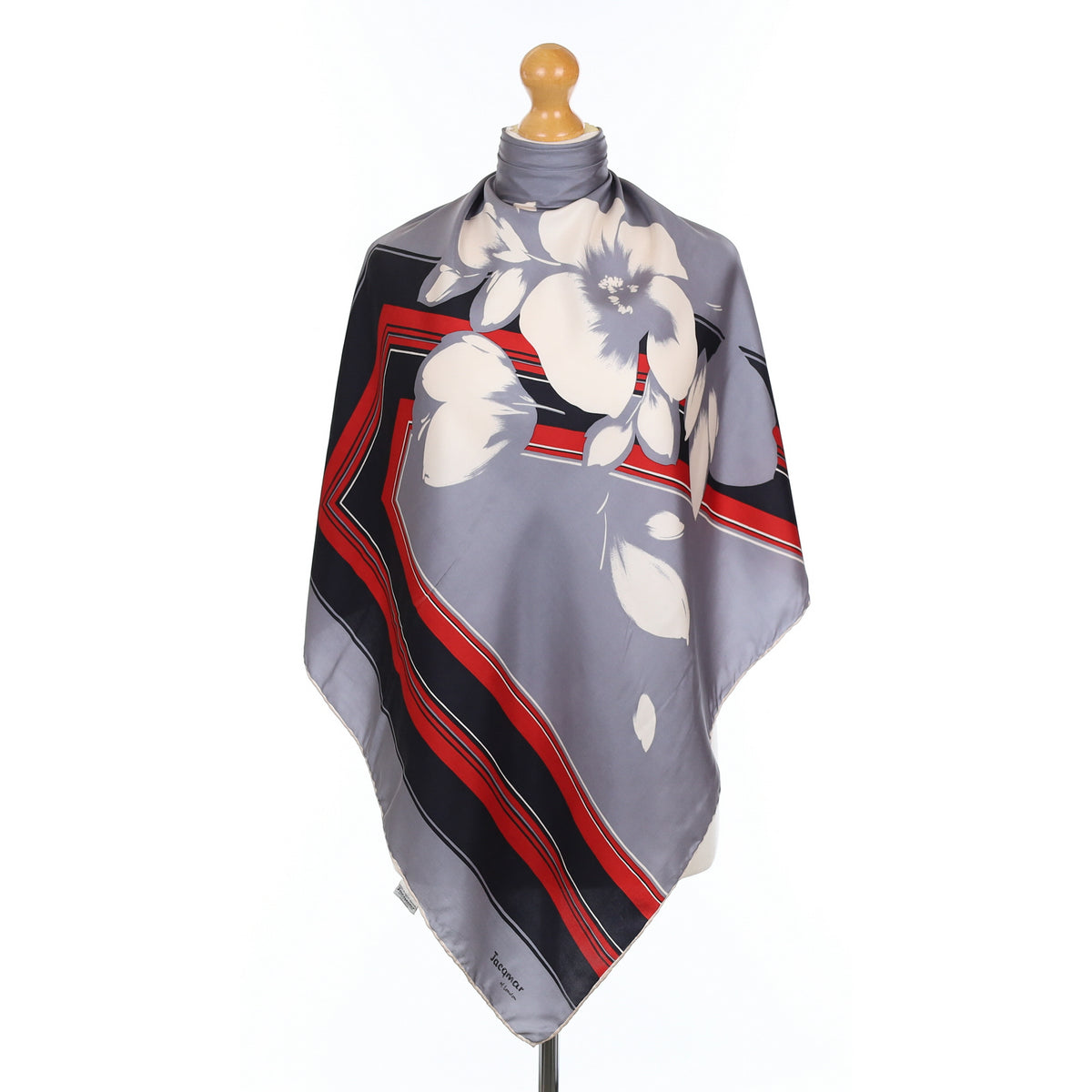 Jacqmar Floral & Stripe Vintage Silk Scarf