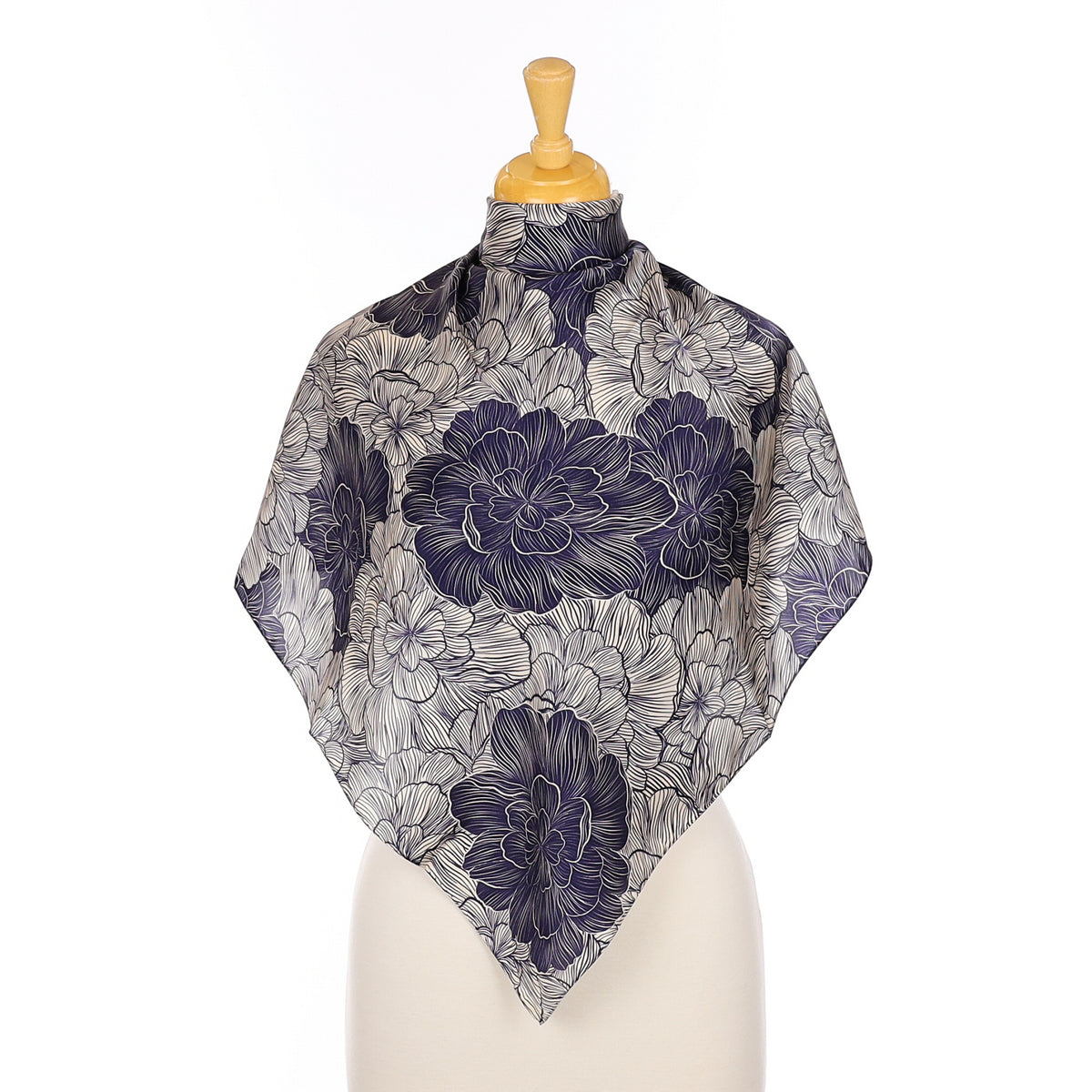Brand New Navy and Cream Abstract Silk Scarf