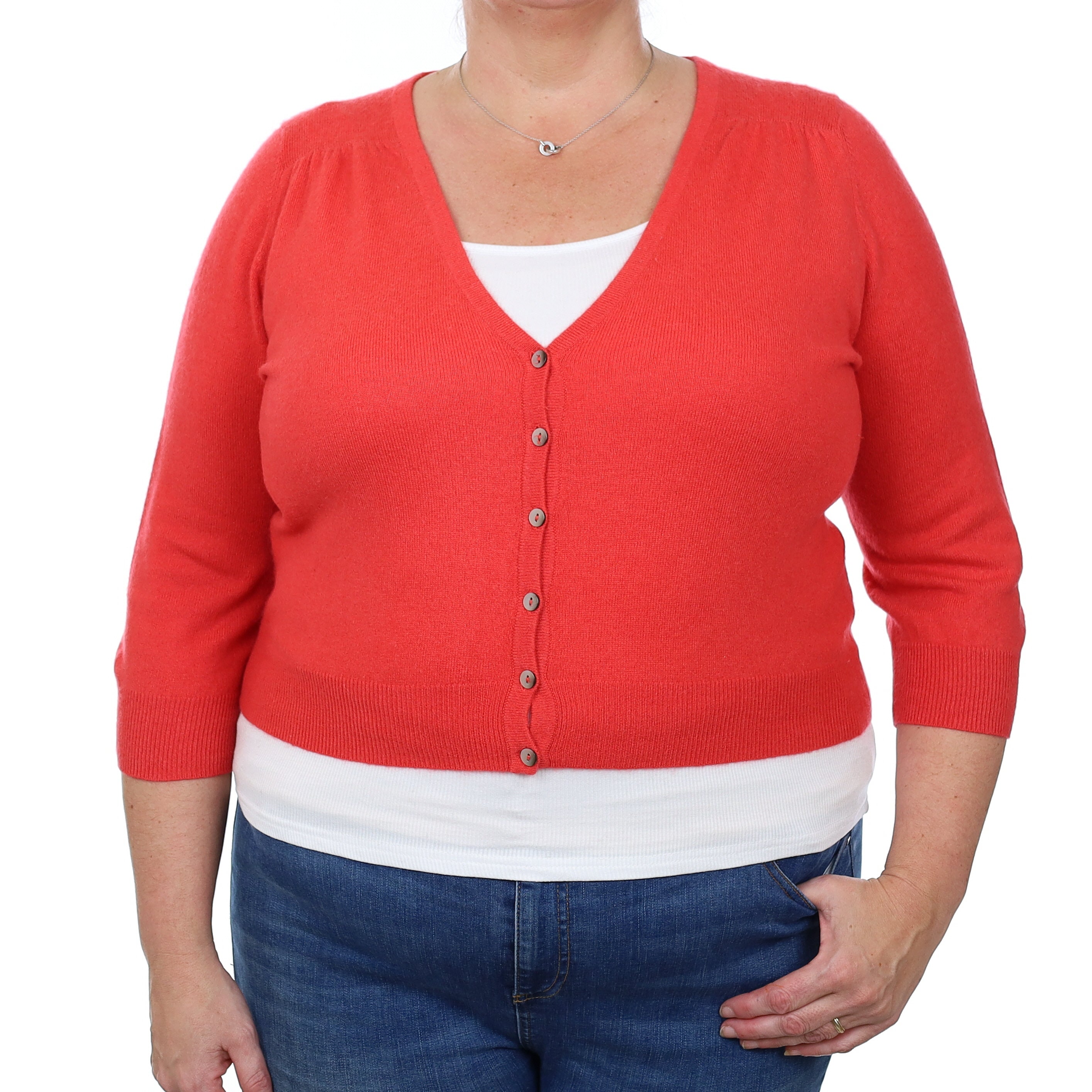Deep Coral Orange Cashmere Cropped V Neck Cardigan XL