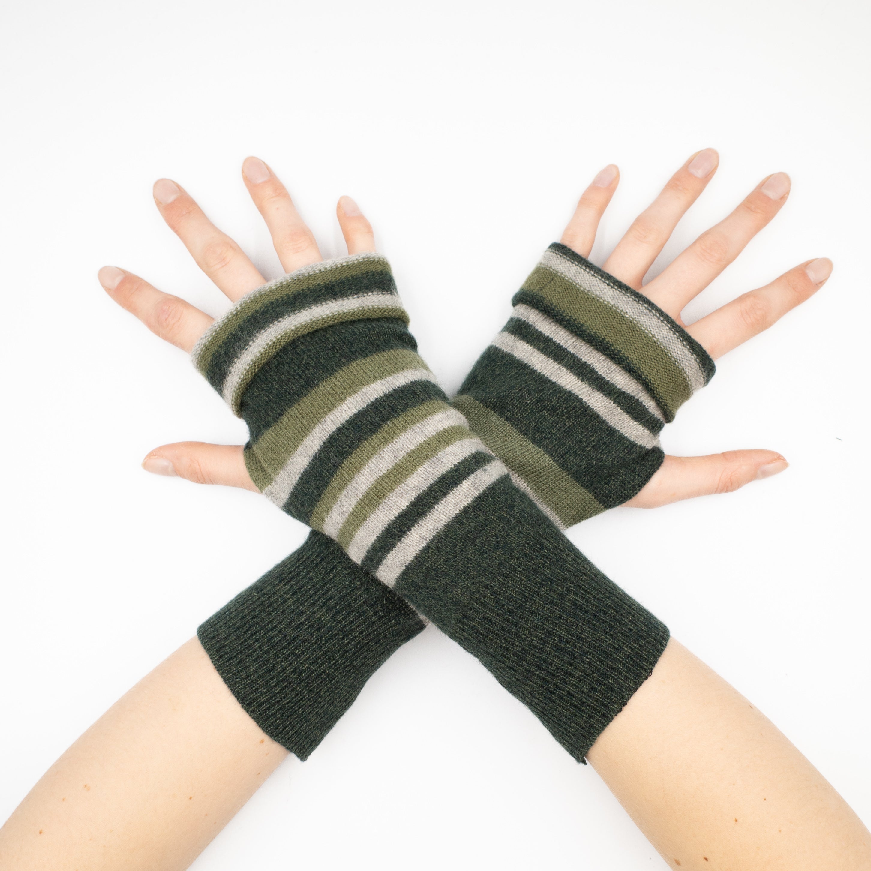 Green Striped Fingerless Gloves