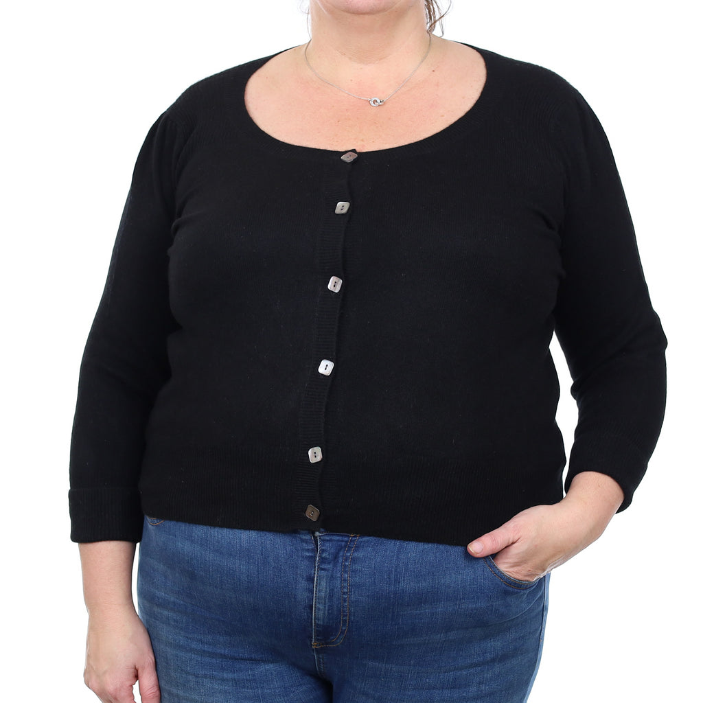 Black Cashmere Cropped Crew Neck Cardigan Extra Large