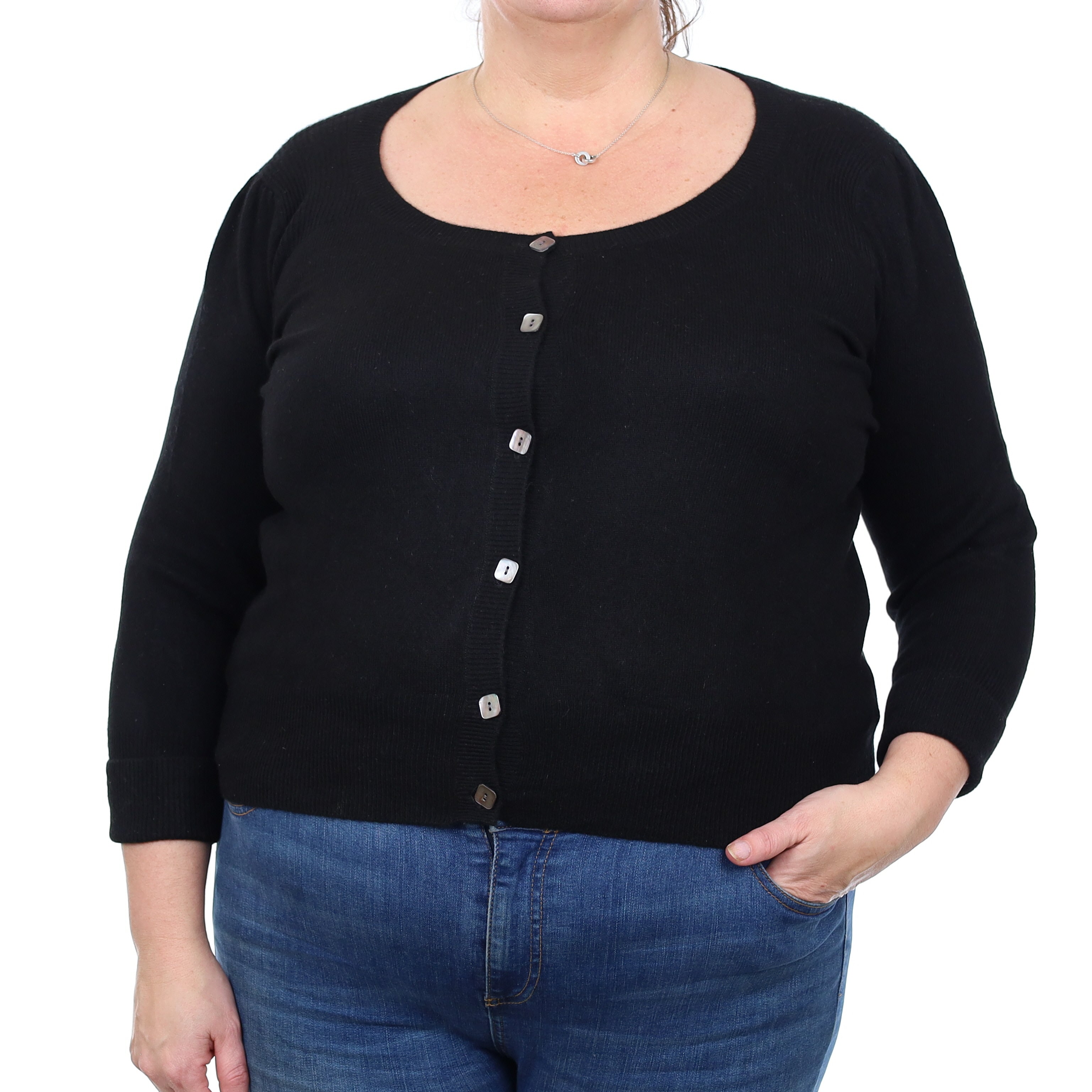 Black Cashmere Cropped Crew Neck Cardigan Extra Large
