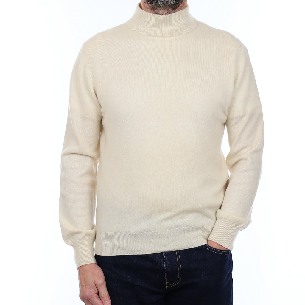 Men's Ivory Cashmere Collared Turtle Neck Jumper Small