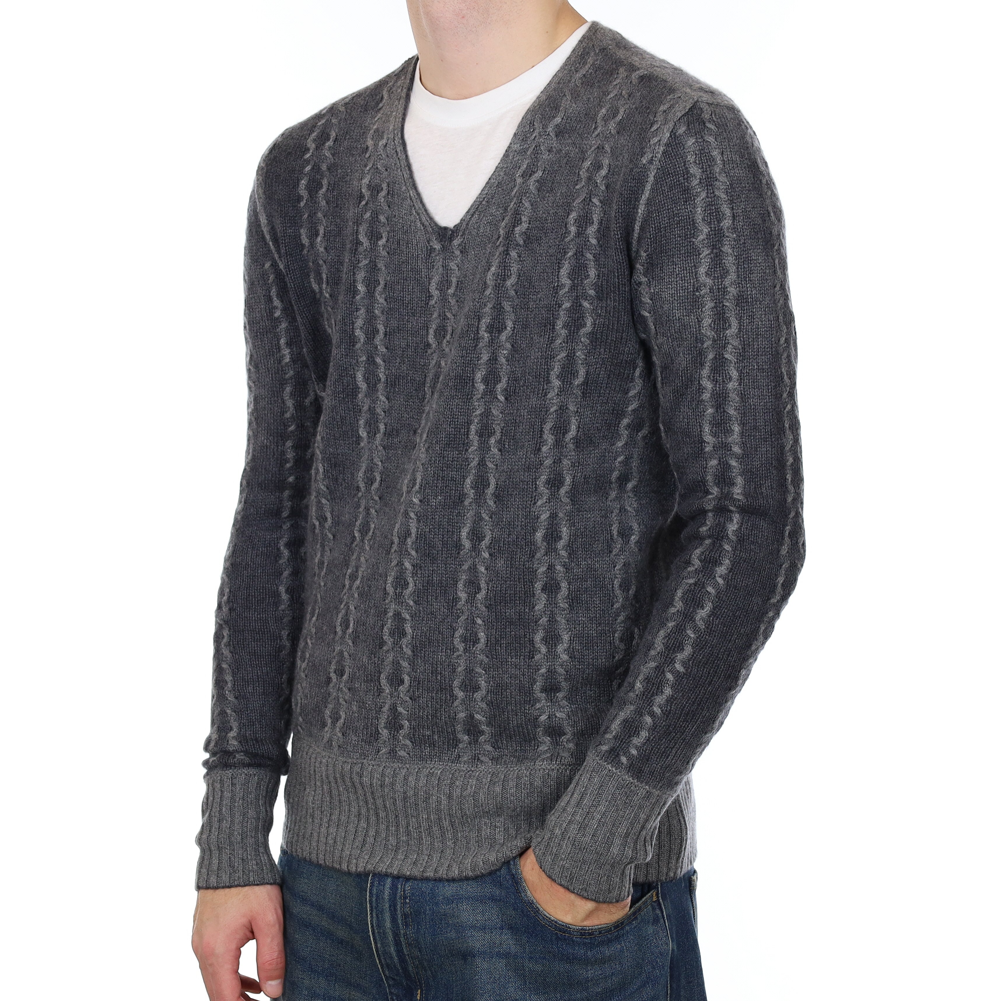 Men’s John Varvatos Grey Textured Cashmere V Neck Jumper Large/Tall