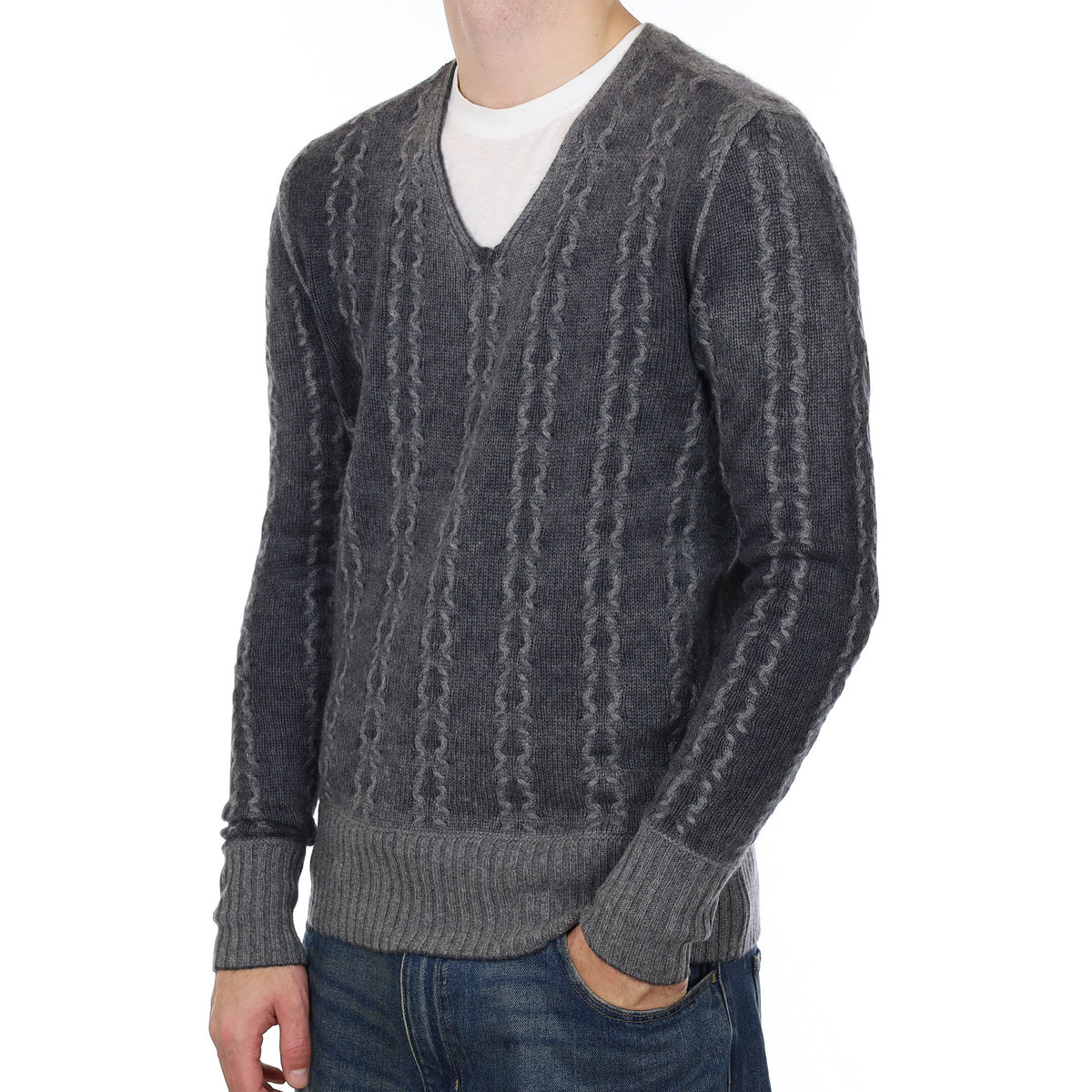 Men’s John Varvatos Grey Textured Cashmere V Neck Jumper Large/Tall