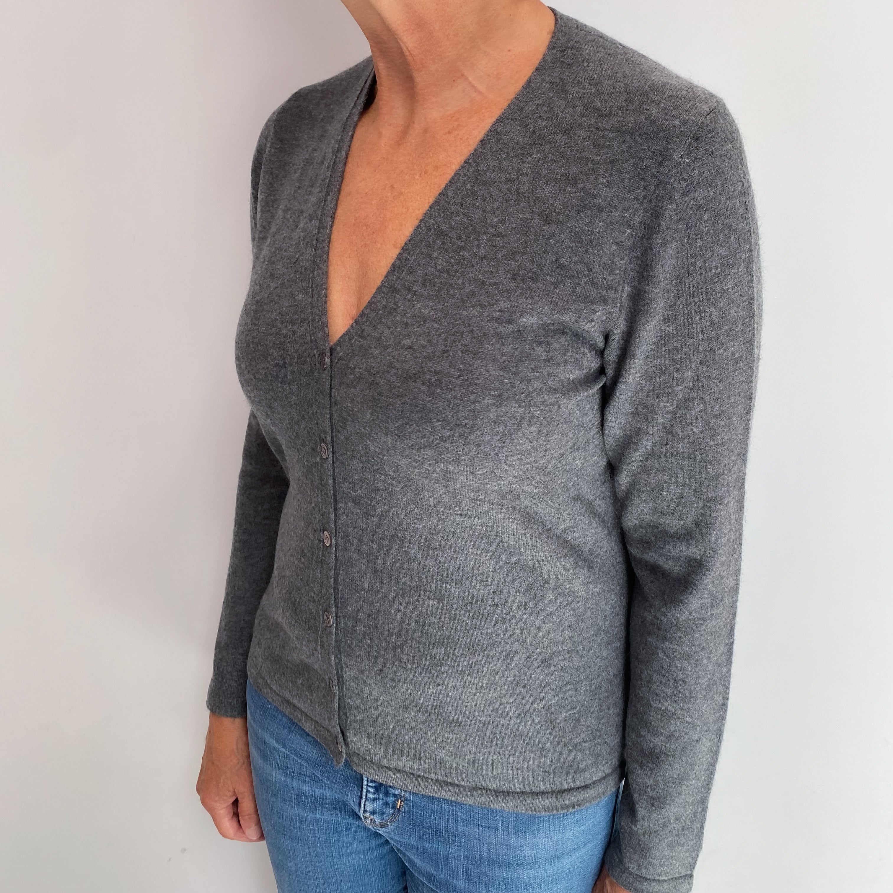 Charcoal Grey Cashmere V Neck Cardigan Medium