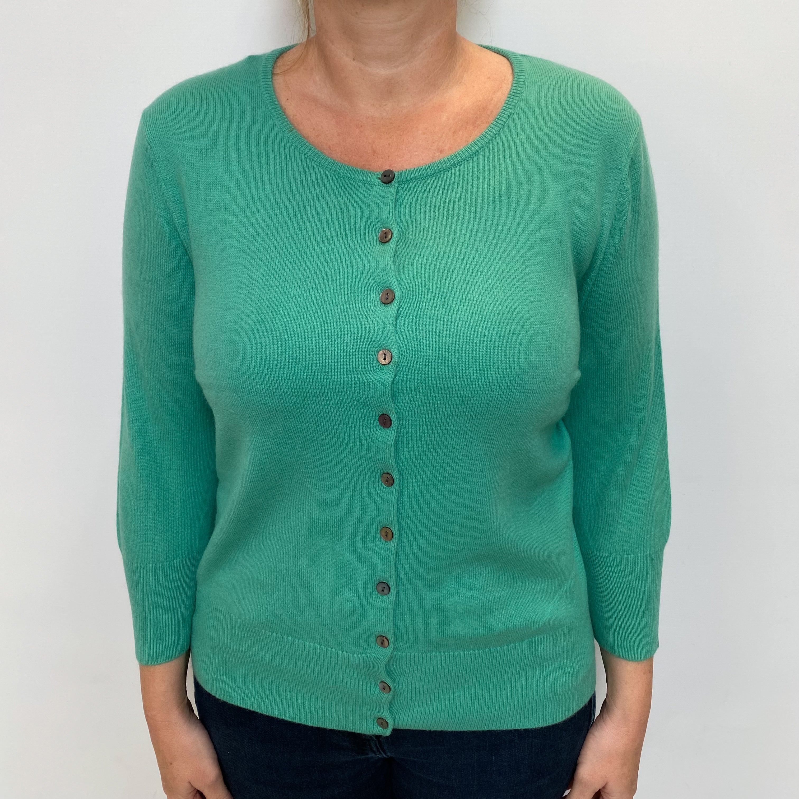 Tropical Green Cashmere Crew Neck Cardigan Large